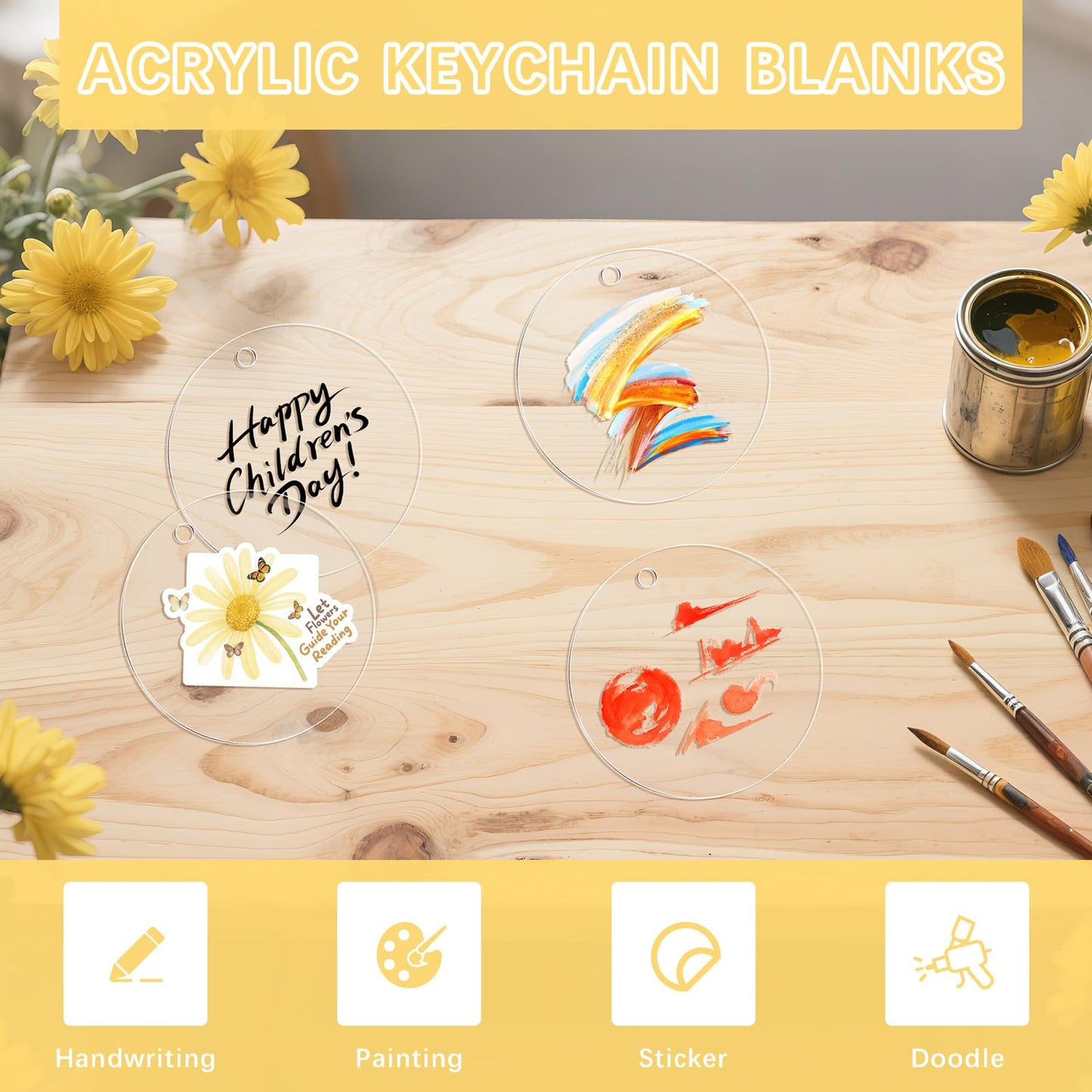 40 Pcs Acrylic Ornament Blanks 4 inch, Clear Acrylic Keychains Blanks Bulk Transparent Flat Round Discs Blank with Hole for Christmas Ornaments Decor, Plastic Circles for Engraving, Painting, Crafts