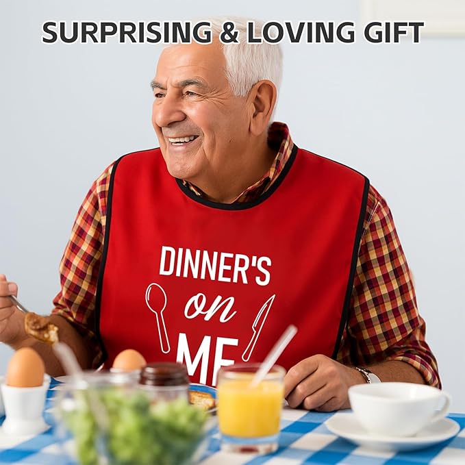 XKDOUS 2 Pack Funny Adult Bibs for Man, Waterproof and Reusable Adult Bibs for Eating with Optional Crumb Catcher,Washable Dining Clothing Protector, Gifts for Women Mom Elderly Men Senior