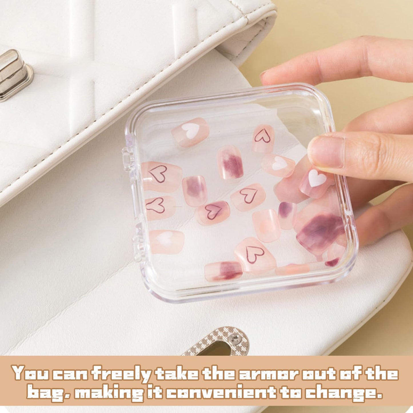 Oskrieel Press on nail storage 14 PCS Acrylic Nail Storage Box - Portable Versatile Organizer for Press - On Nails, Jewelry and More with 60 Pcs Adhesive Double Sided Tape