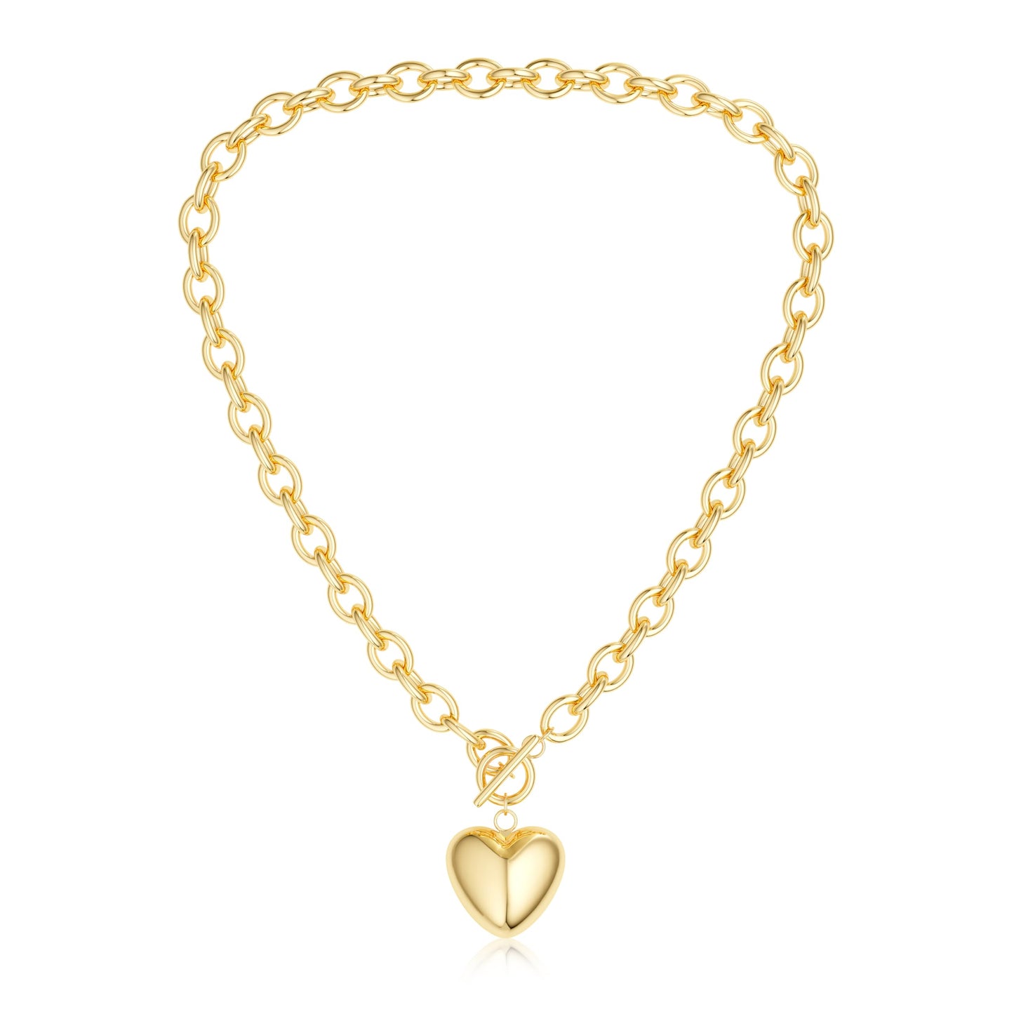Freekiss Chunky Paperclip Necklace with Heart Pendant - 14K Gold Plated Trendy Toggle Choker for Women, Hypoallergenic Dainty Jewelry Gift for Her