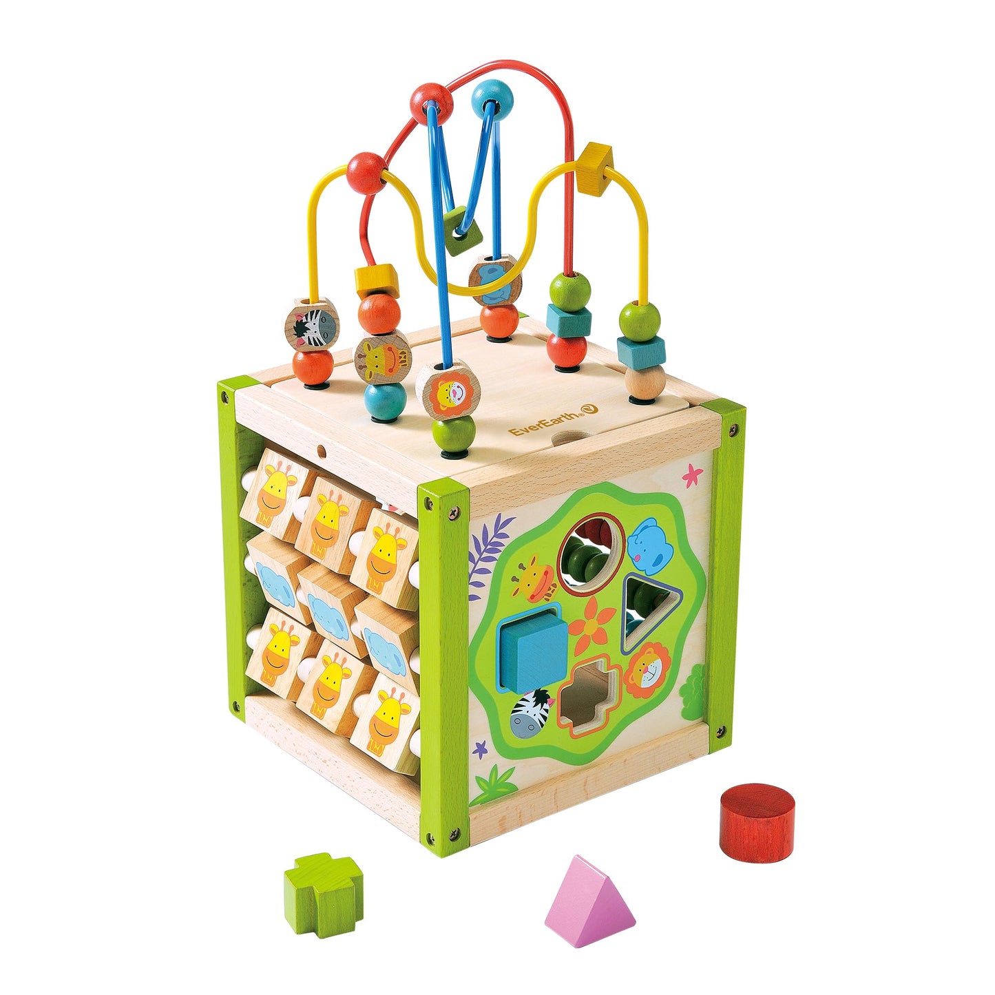EverEarth Wooden Activity Cube with Bead Maze, 5 in 1 Activity Center, Educational Learning Montessori Toys for Toddlers for Kids 1+, FSC Certified