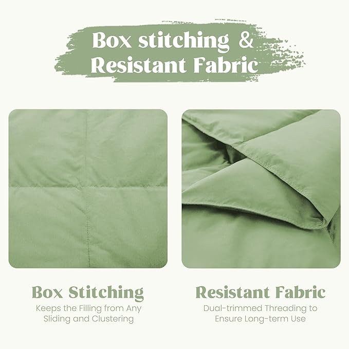 puredown® King Size Blanket for Bed, Ultra Soft Lightweight Down & Feather Fill, All Season Blanket, Machine Washable, 88"X108", Sage Green