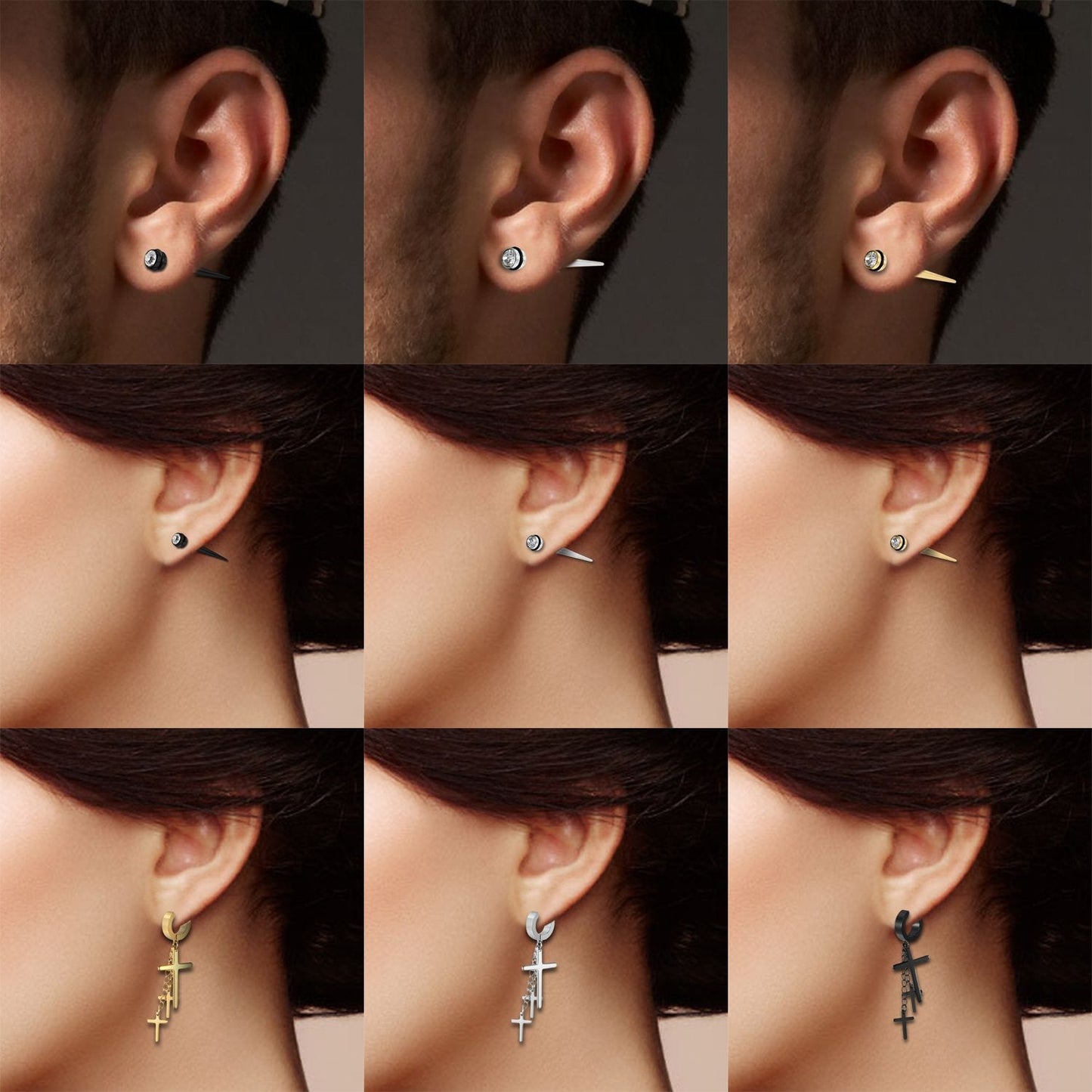 Aroncent 12 Pcs Women Cross Stud Earring Set Stainless Steel Zircon Ear Stud Pin Screw Back