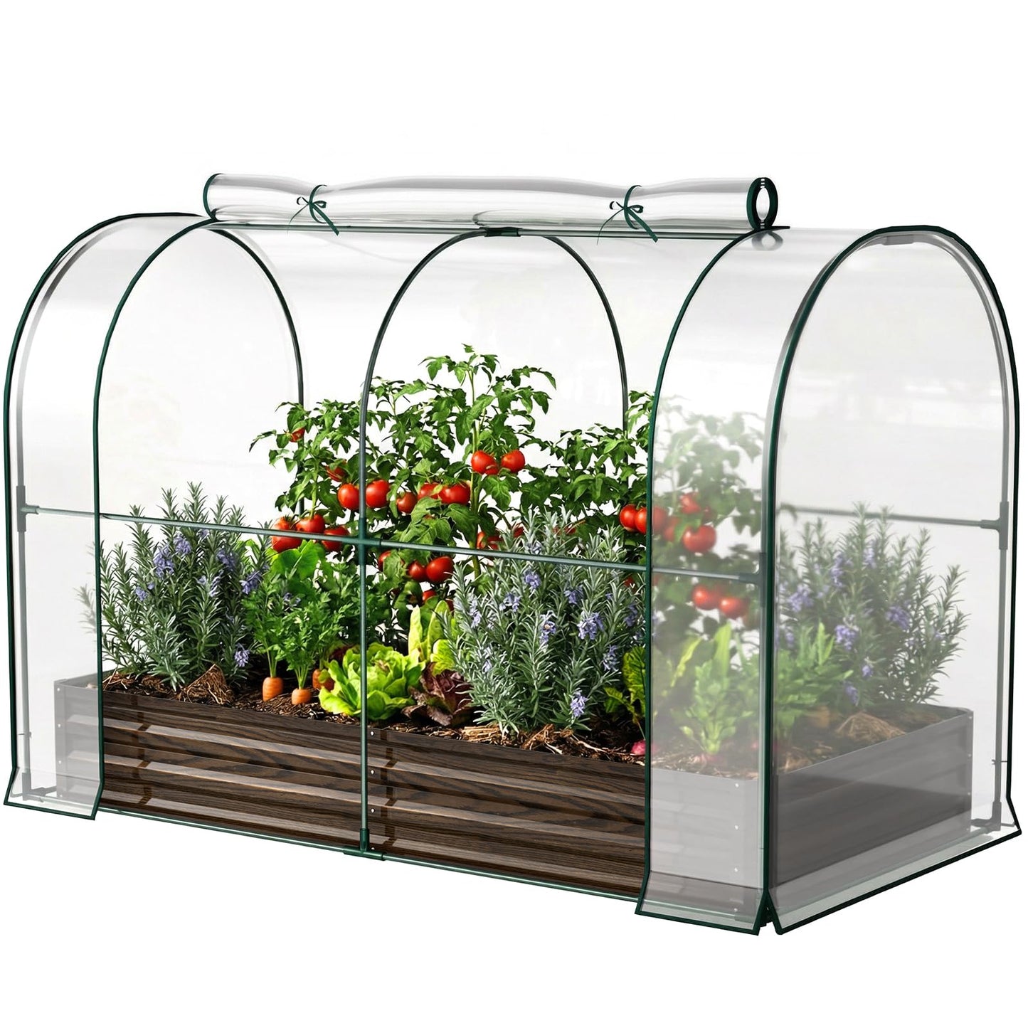 Galvanized Raised Garden Bed for Gardening Vegetables with Cover, 82.7"x43.3"x47.2" Outdoor Metal Planter Box Kit with Roll-Up Large Screen Windows Mini Greenhouse for Growing Vegetables Flower