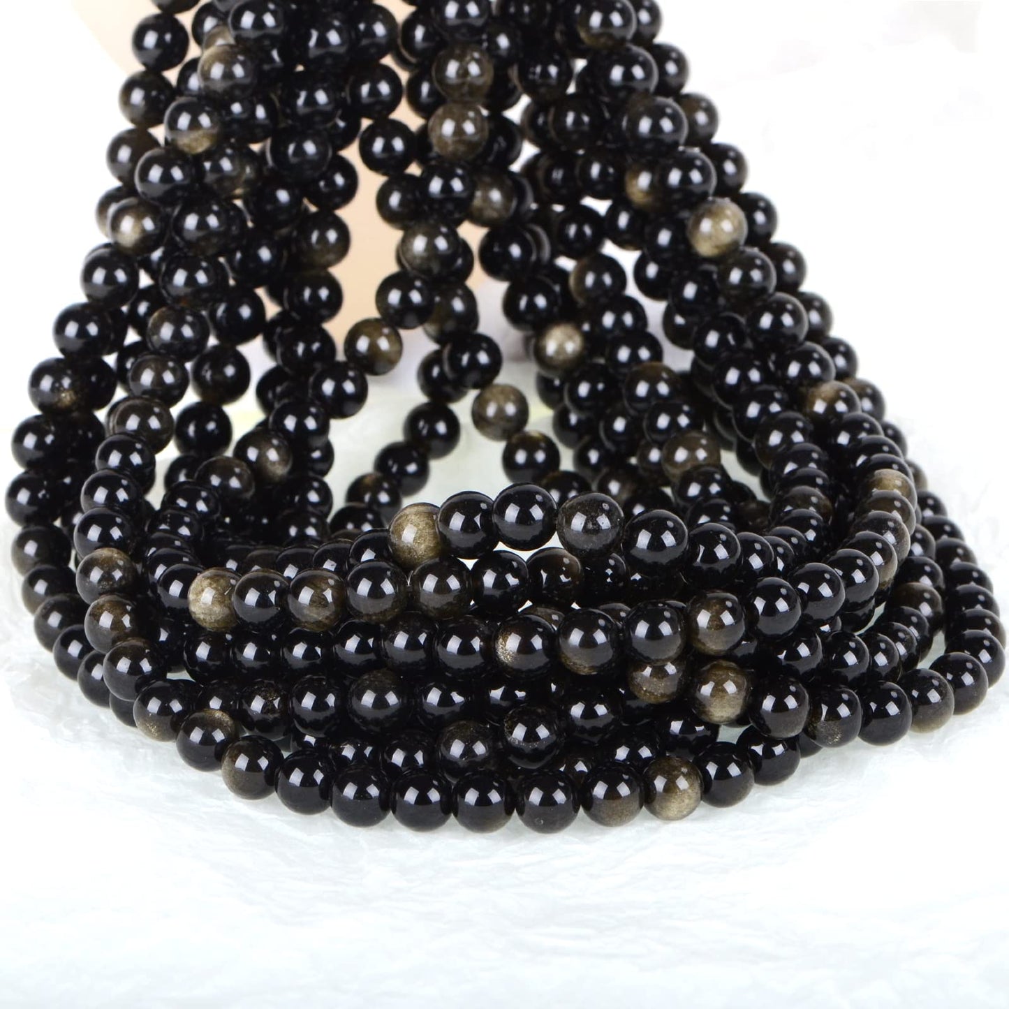 ICAI (Gold Obsidian) Natural Stone Beads Gemstone Round Loose Beads Crystal Energy Stone Healing Power for Jewelry Making DIY,1 Strand 35-37pcs(10mm)