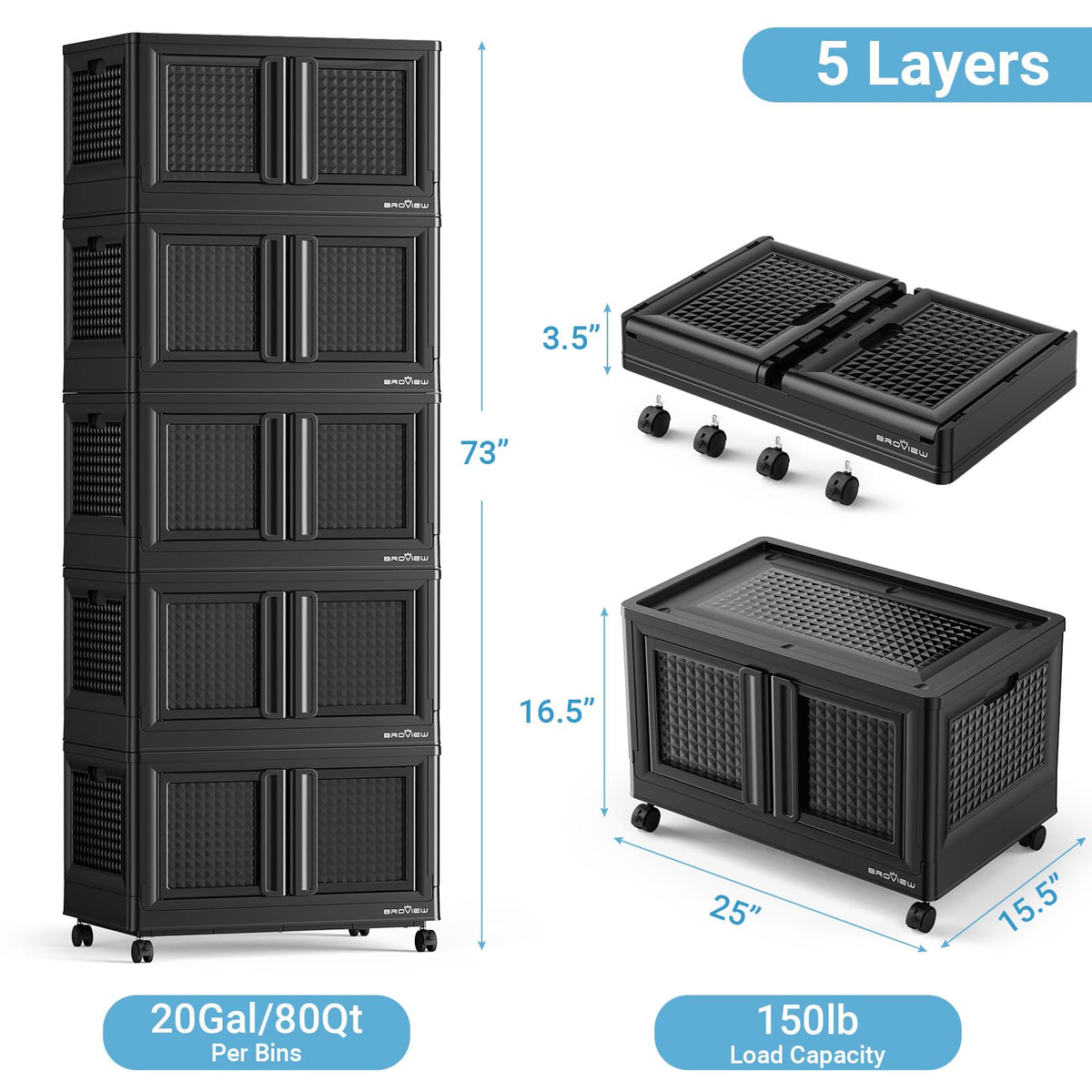 300 Qt Stackable Storage Bins with Lids & Doors (3 Count)