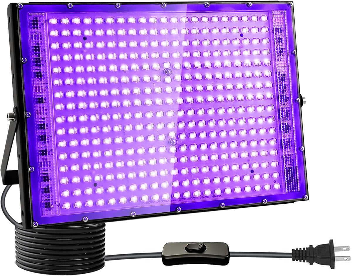 300W Black Lights, Blacklight Flood Light with Plug and Switch,for Glow Party, Black Light Party, Halloween, Body Paint, Neon Glow, Fluorescent Poster, Stage Lighting