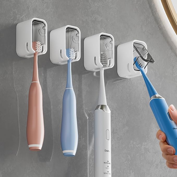 Toothbrush Holders for Bathroom【Innovation Single Slot Design】 2PCS Toothbrush Holder Wall Mounted with Cover for Shower, Single Toothbrush Dispenser Storage Organizer for Family & Travel