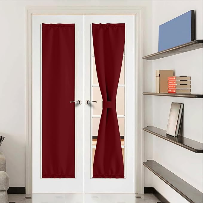 NICETOWN Sidelight Door Curtains - Thermal Insulated Blackout Window Curtains for French Front Small Shade for Side Patio Glass Christmas Door, Burgundy Red, W12 x L72 inch, 1 Panel