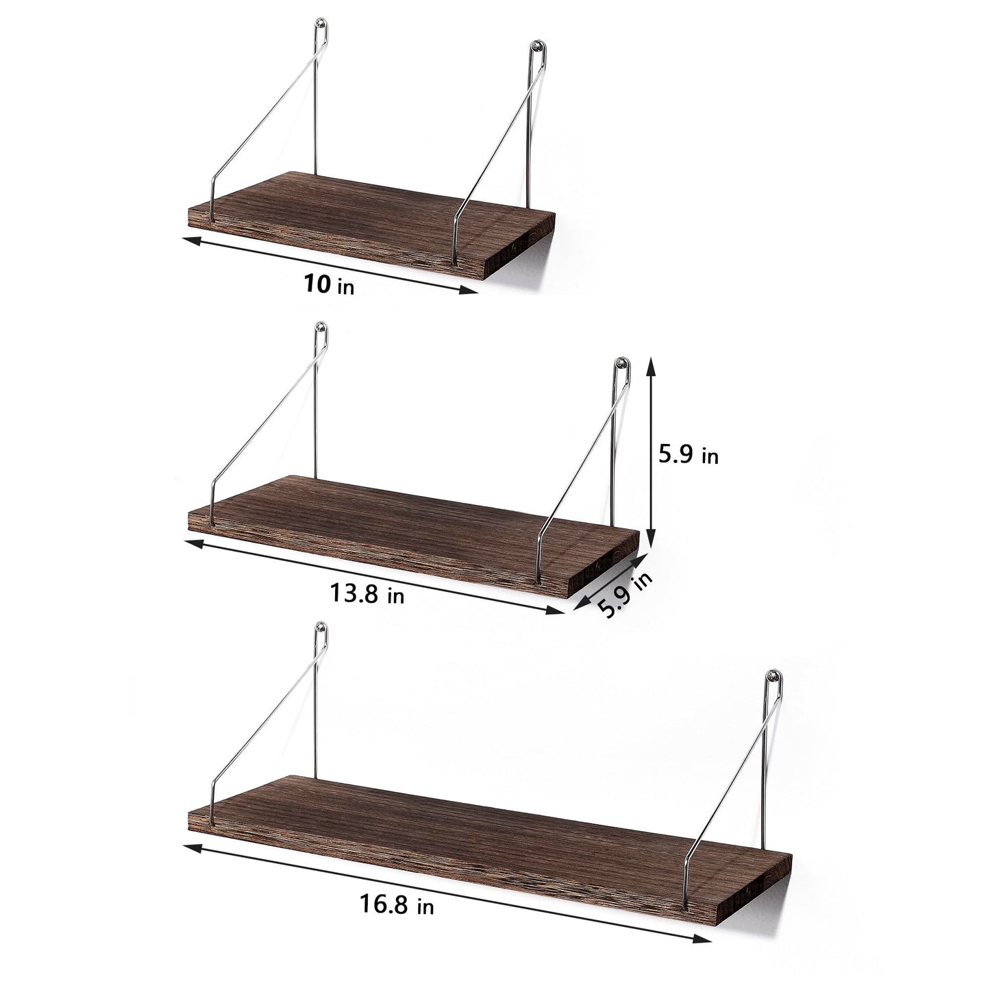 MITIME Floating Shelves Set of 3 Rustic Solid Wood Floating Shelf Wall Storage Shelves for Living Room, Bedroom, Bathroom, Kitchen Laundry, Office.no Drill Shelf.(Retro Color L+M+S)