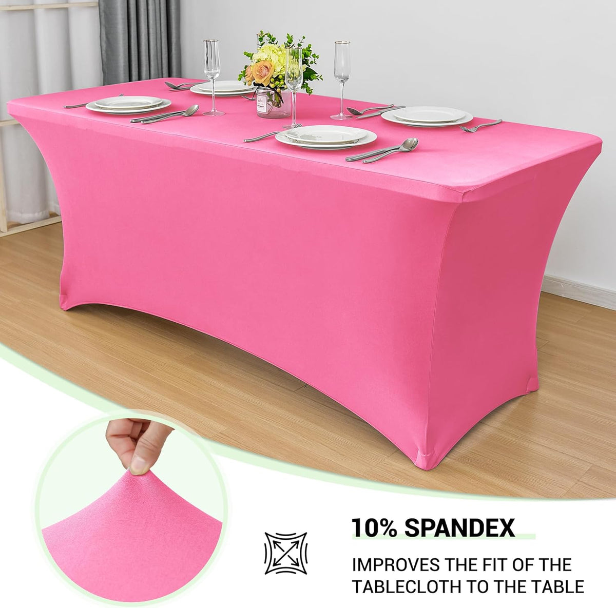Obstal Spandex Table Cover 6ft Fitted Tablecloth Rectangular - Stretch Rectangle Folding Table Cloth for Birthday Party Wedding Banquet, Dark Pink, 72L x 30W Inch