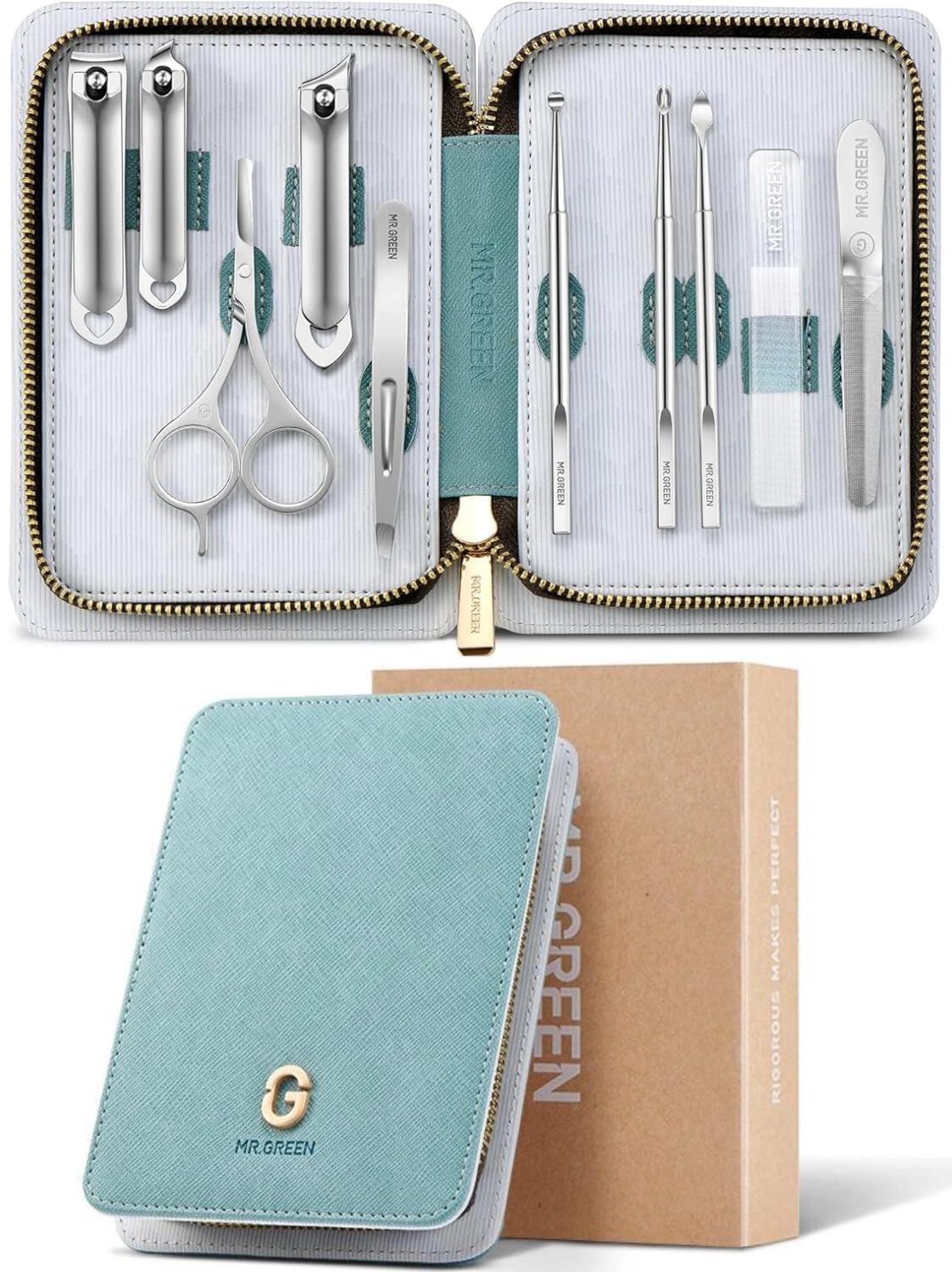 MR.GREEN 10-in-1 Manicure Kit Pedicure Set, German Stainless Steel Nail Clipper Set, Professional Precise Nail Kit, Personal Multi-Functional Care Tools for Women and Men with Quality PU Leather Case