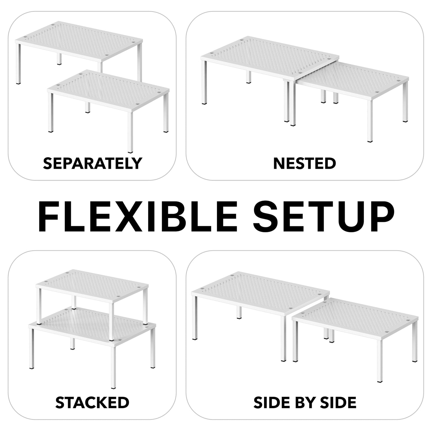 Simple Houseware Expandable Stackable Kitchen Counter Shelf Organizer, White, Metal Top, 11.25"L x 7.9"W x 5.4"H