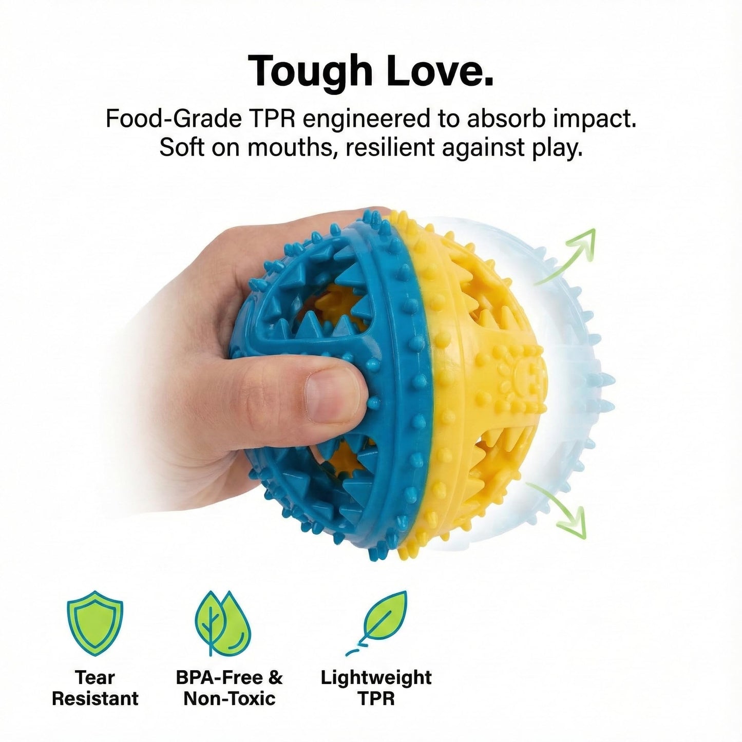 Argoswags Spiky Dog Ball with Internal Bell - Rigid TPR Durable Fetch Toy - Squeakless Rattle Sound - Hard Textured Dental Surface for Teeth Cleaning & Medium Large Breeds (3-Versions-in-1)