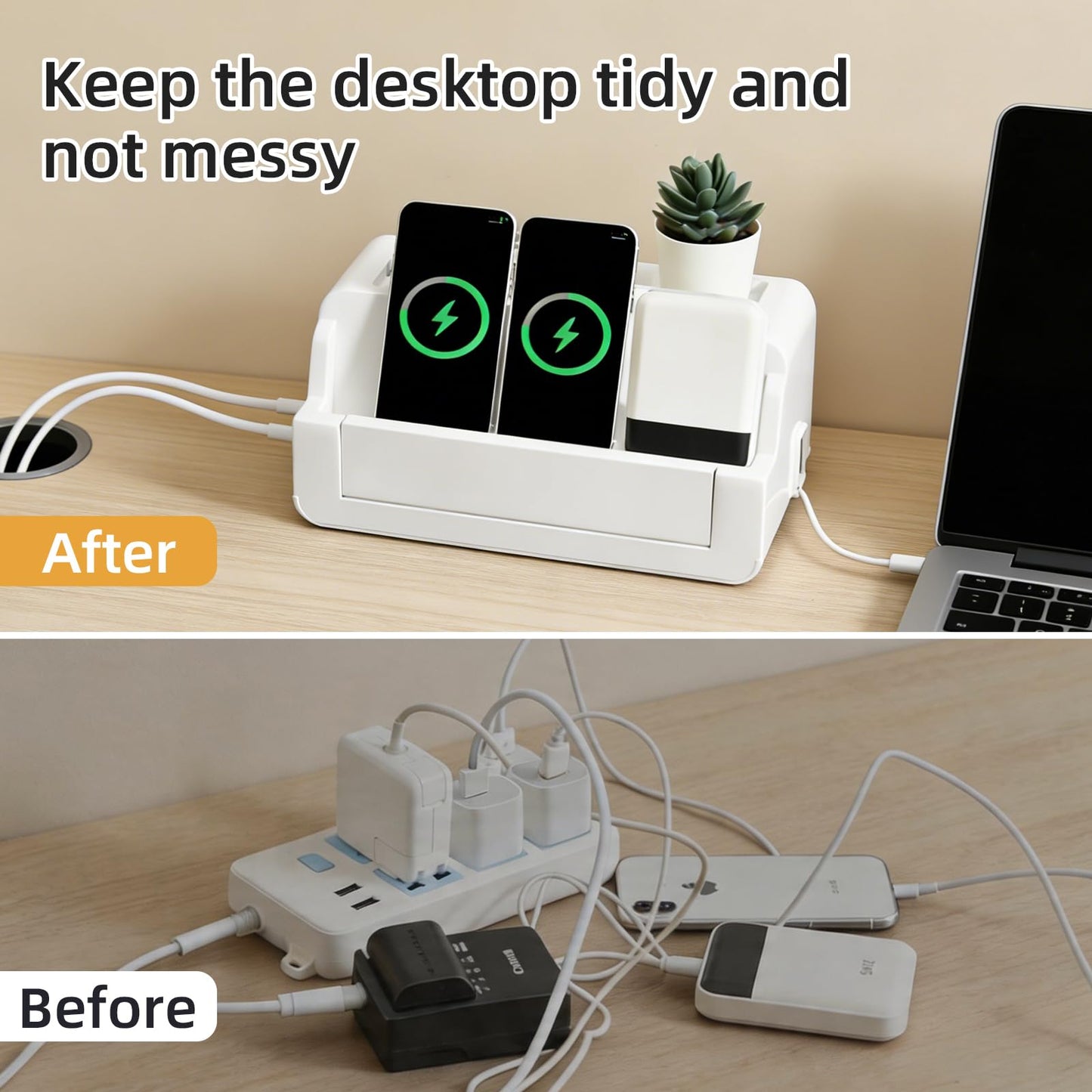 LZLOOK 2 Pack Cable Management Box for Home, Office & Desk, Cord Organizer Box for Computer, TV Wires Hub, Pet Friendly Cord Hider Box, Safe ABS Material (White)