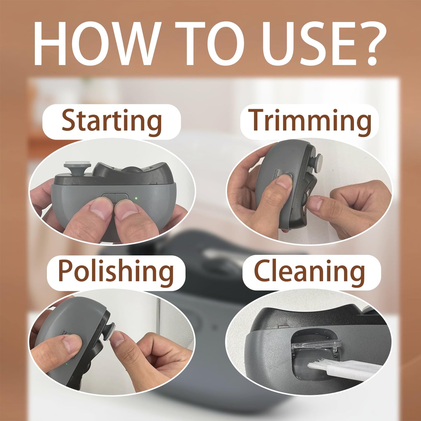 Electric Nail Clipper - 3 in 1 Upgraded Smart Trimming & Polishing Nail Clipper with 2 Adjustable Speeds, LED Light & Chip Collecting Box, Suitable for Children, Elderly（Gray）