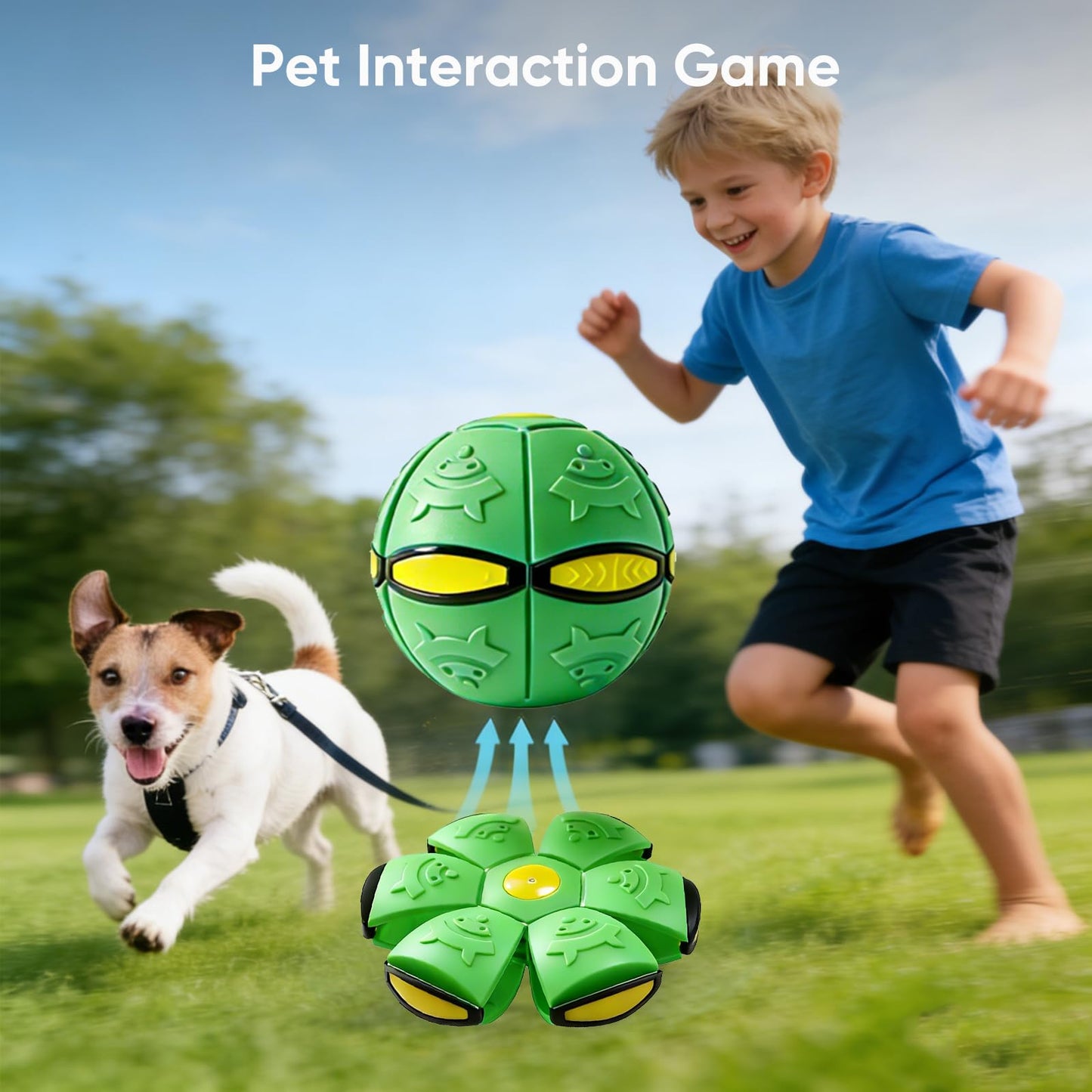 LzzzFZCF 3 PCS Magic Bouncing Doggy Disc Balls with 6 LED Lights, Flying Saucer Ball Toy for Large Medium Small Dogs, Transforming Pop Up Ball for Kids & Pets, Outdoor Interactive Magic Meta Ball