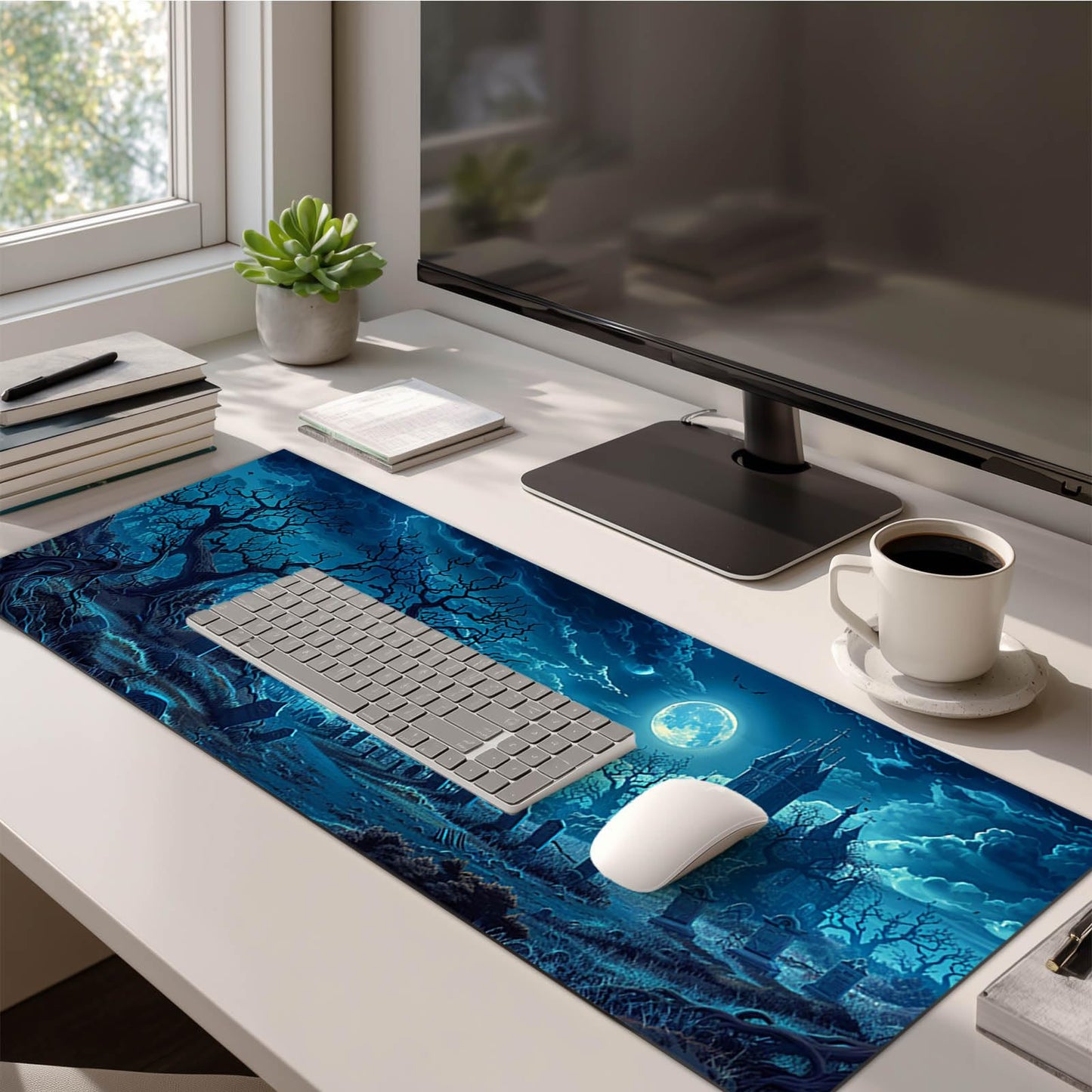 HOMETITUTE Large Mouse Pad 31.5x11.8 Inch Gaming Mousepad Moonlit Graveyard Night Art Non-Slip Keyboard Desktop Protector Mat XL Mouse Pad for Home Office Laptop Wireless Mice Accessories