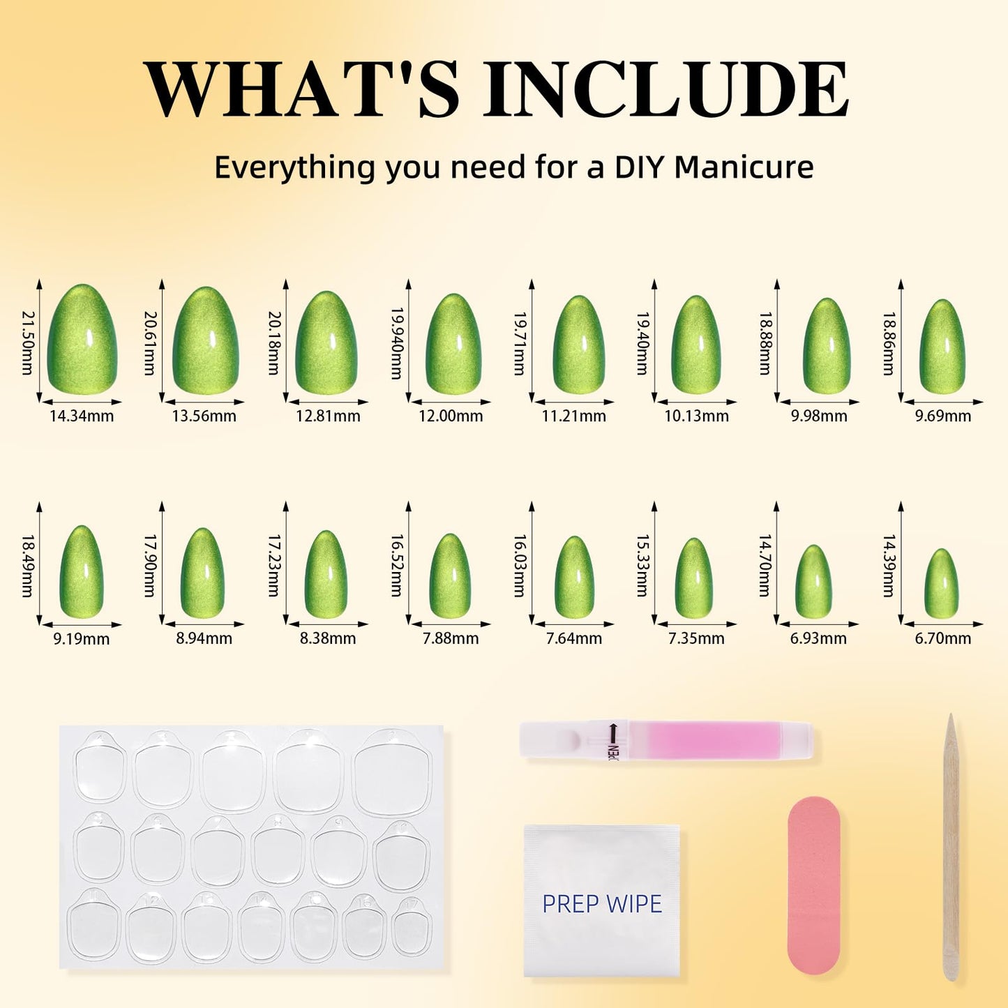 Leefrei Green Cat Eye Press On Nails - Glossy Short Almond Press on Nails Shamrock Nails Press Ons for Women DIY Fake Nails Kit with Glue, Reusable Glue on Nails Short in 16 Sizes - 32pcs, Jade Green