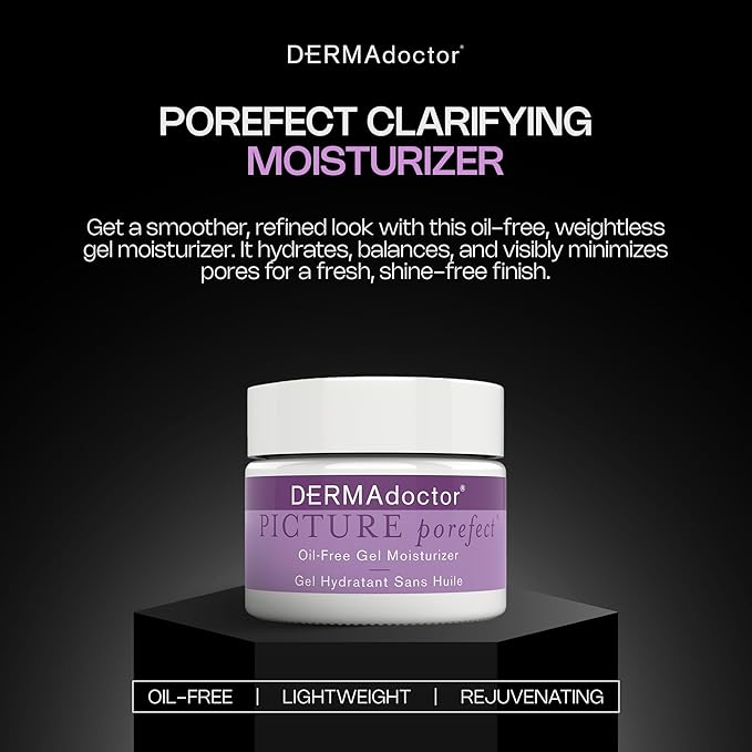 DERMAdoctor Picture Porefect Dermatologist Formulated Oil Free Facial Moisturizer, Pore Minimizer for Acne or Oily Skin, Daily Face Lotion for Men & Women with Zinc & Copper Peptides - 1.69 oz