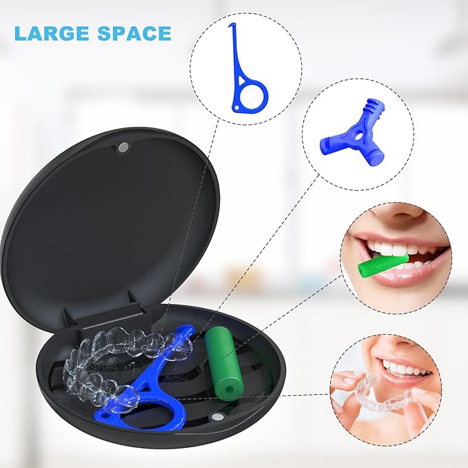 Retainer Case, Cute Slim Orthodontic aligner case Compatible with Invisalign, 2 sets mouth guard case with Removal Tool & Brush, black.