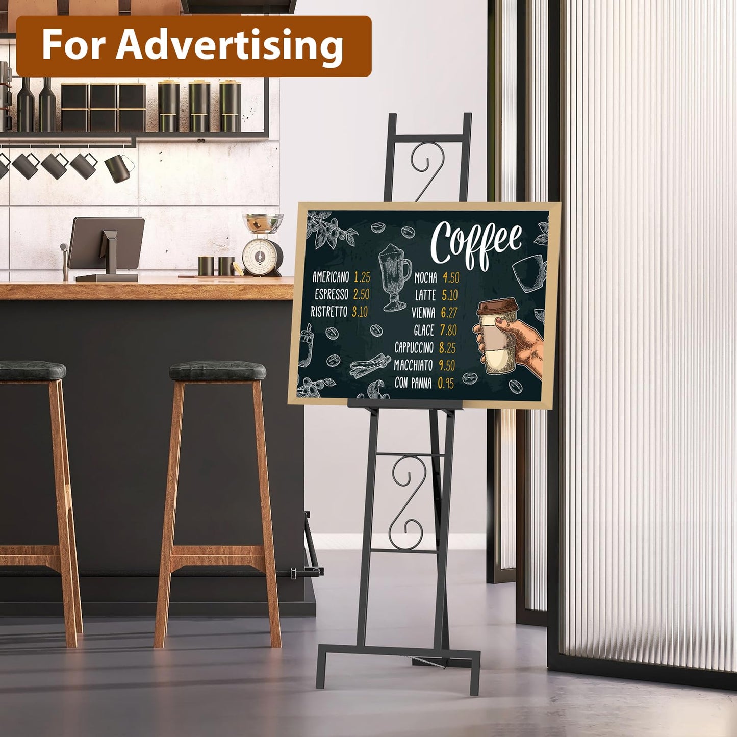 2 Pack Easel Stand for Sign, Metal Easels with Chain Support, Adjustable Free Standing Painting Rack for Display, Poster Picture, Wedding Sign,17" x 17" x 58", Black