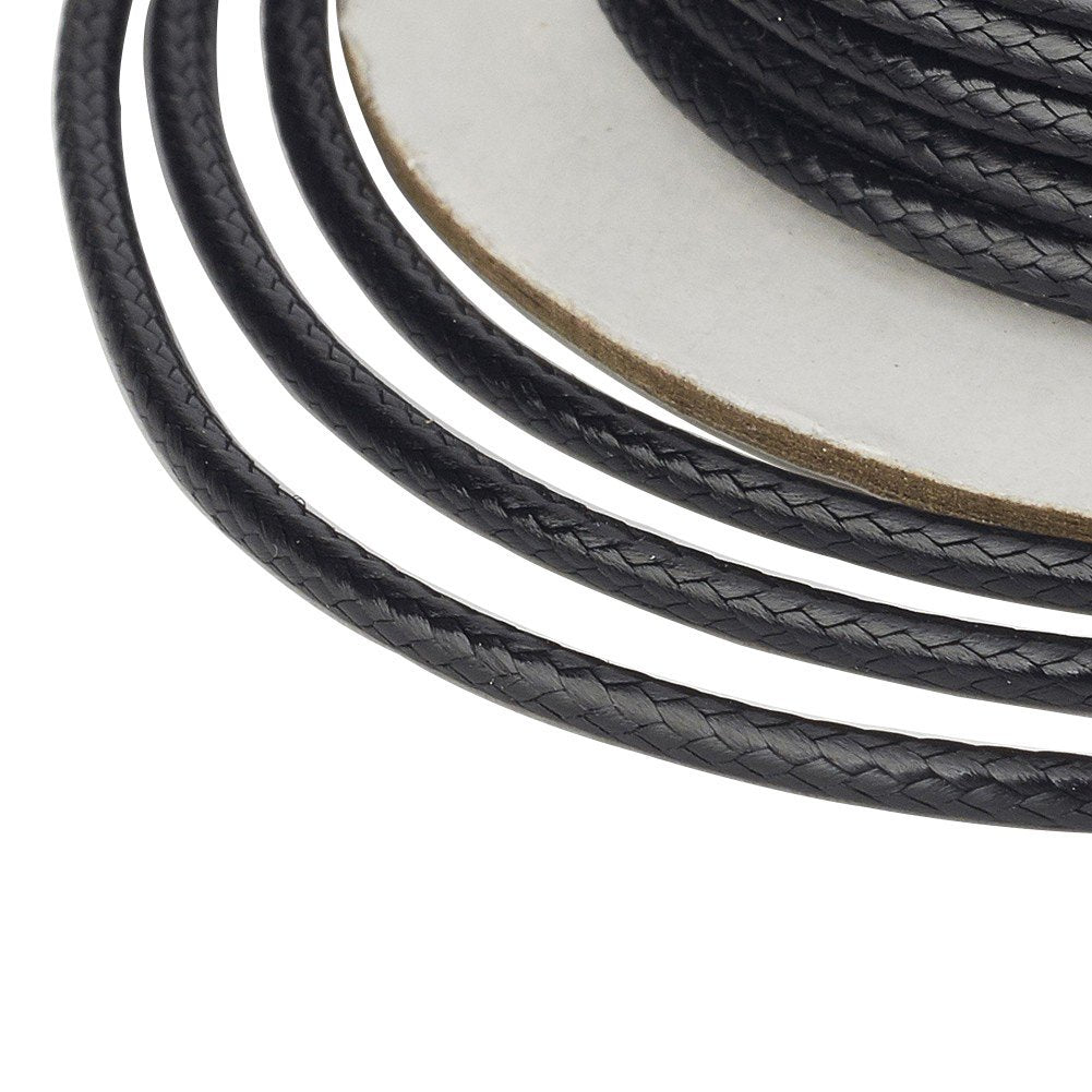 Pandahall 1Roll/91m/100Yards 2mm Waxed Polyester Cord Thread Beading String with Spool for Braided Bracelets Jewelry Making Macrame Supplies Black
