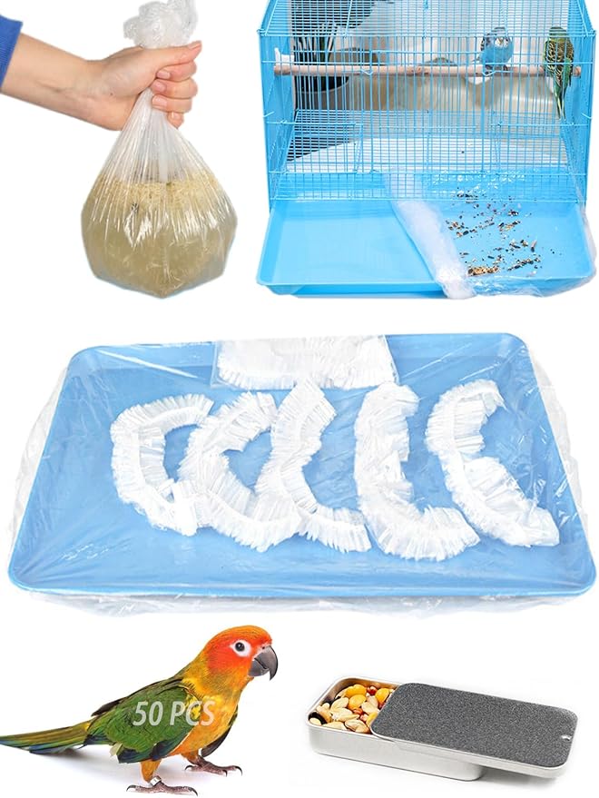 Niwaes Disposable Bird Cage Liners - Clear Plastic Parakeet Liner Bags - 100 Pcs Universal Film for Finches, Canaries, Cockatiels