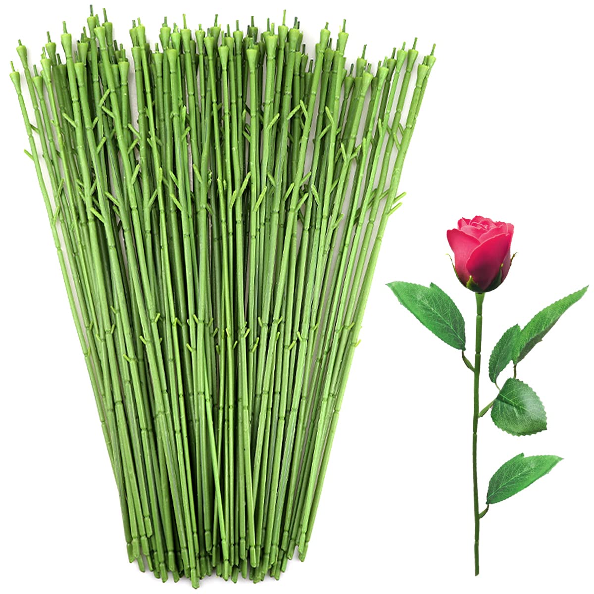 YOLUFER 100Pcs Floral Wire Stems Plastic Artificial Flower for Craft Floral Green Stem Wire DIY Craft Bouquet Making Floral Arrangement Tools