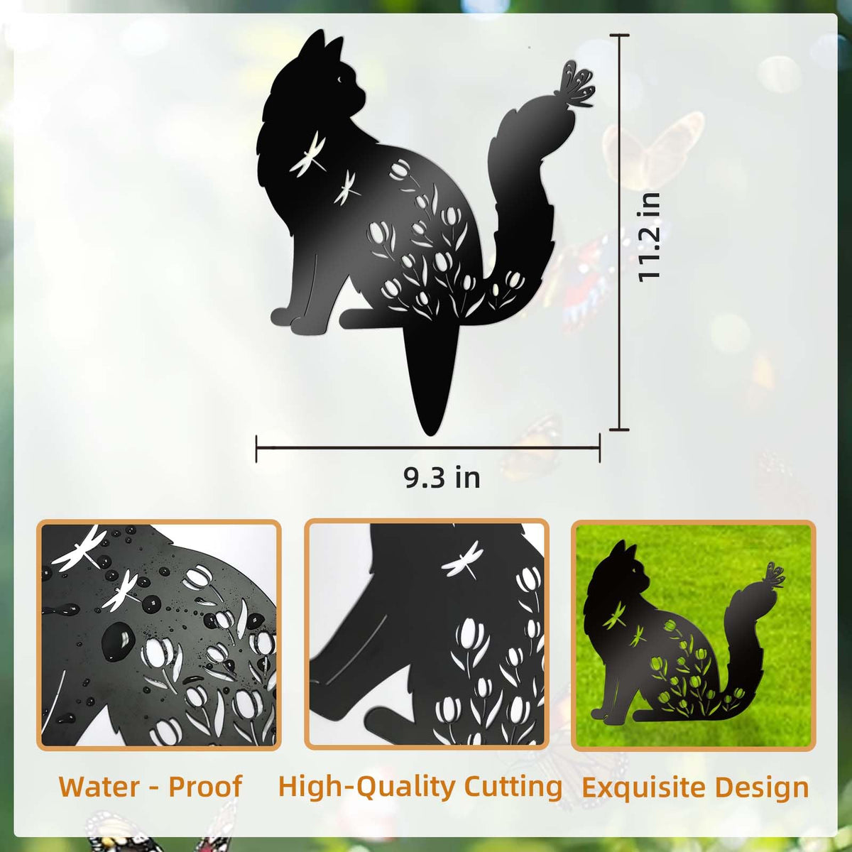 Bnesi Outdoor Cat Decorations, Floral Cat Memorial Grave Marker Yard Stake