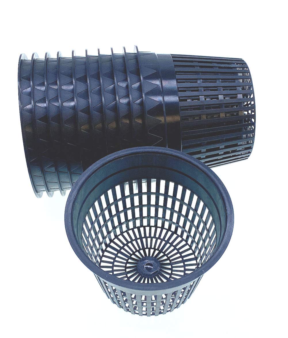 HORTIPOTS 5 Inch Net Pots Raised Center Bottom Mesh Side Round Cup with Free Reflective Top Lids (Pack of 50)