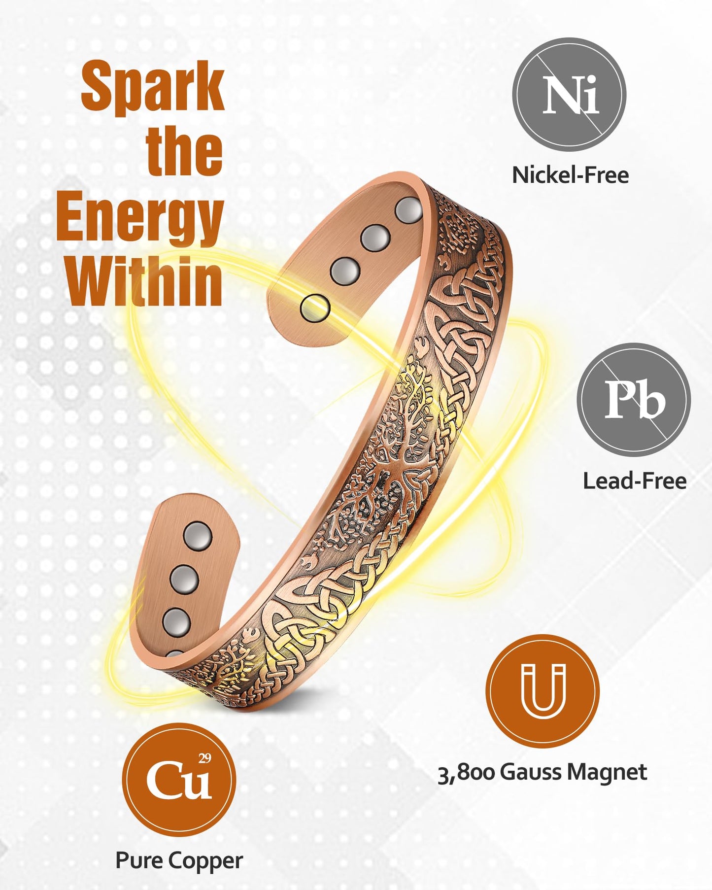 Jecanori Magnetic Copper Bracelet for Men, 99.99% Pure Solid Copper Bracelets With 12X Strength Magnets, Ideal Gift