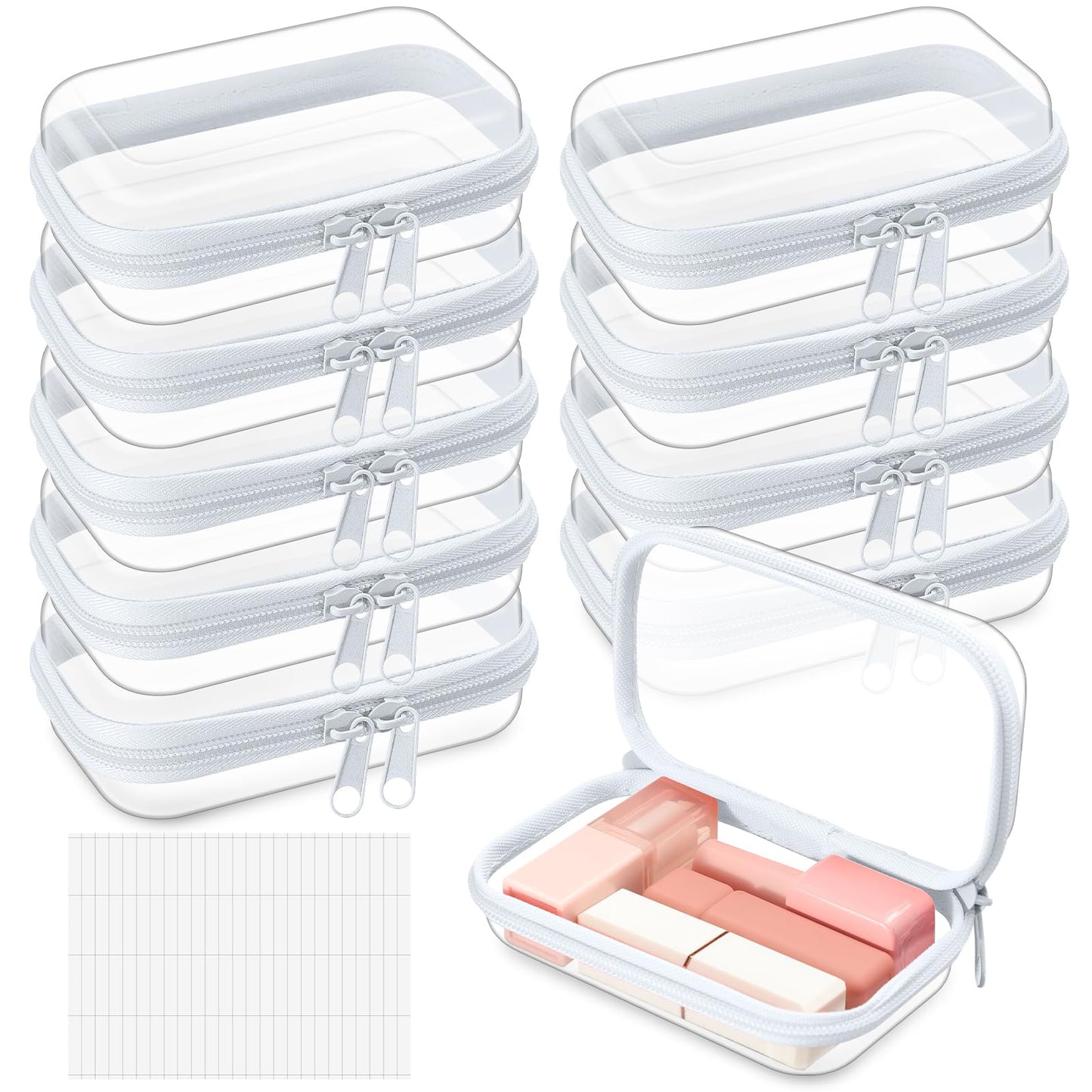Sanwuta 10 Pcs Hard Zipper Case Clear Hard Pouches Plastic Zipper Pencil Box Toy Storage Bins Portable Plastic Container for Travel Toiletry Office Cosmetic Block Puzzle Organizer(Xs,Clear)