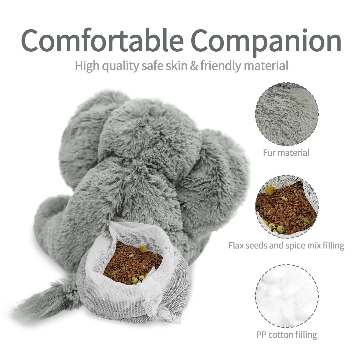 Pluhsould Microwavable & Weighted Stuffed Animals,Elephant Stuffed Animal 8.5 Inch, 1.1 Lbs,Cute Soft Plush Toys for Boys, Girls, Babies & Toddlers（Lightly Scented with Chamomile