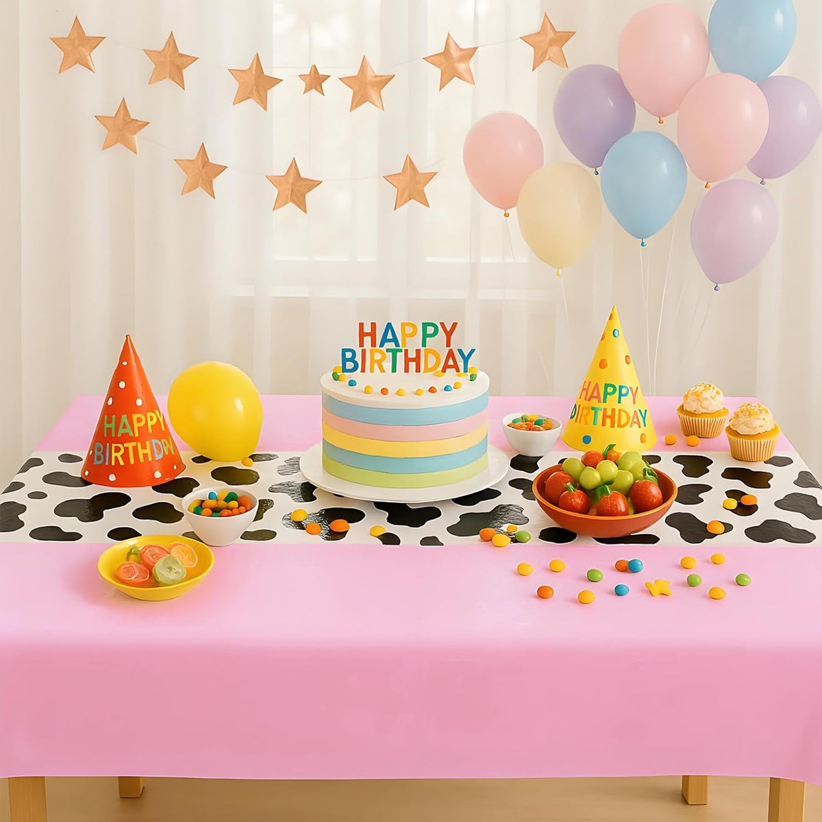 6 Pack 108 x 54 Inch Cow Print Tablecloth Cow Plastic Table Cover Birthday Party Table Cloth Disposable Plastic Farm Animal Party Cover for Disco Cowgirl Decorations Supplies Pink