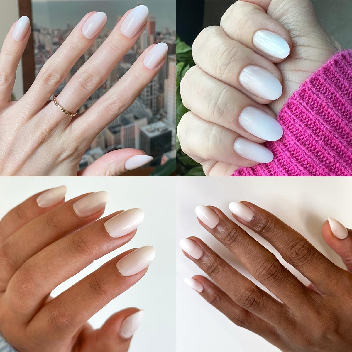 Olive & June Minimalist Instant Mani Press On Nails (Glue) | 42 Fake Nails, 21 Sizes | Non-Toxic, Long-Lasting Barely-There Look | Salon-Quality at Home | Medium, Oval | Pure White Syrup Gradient