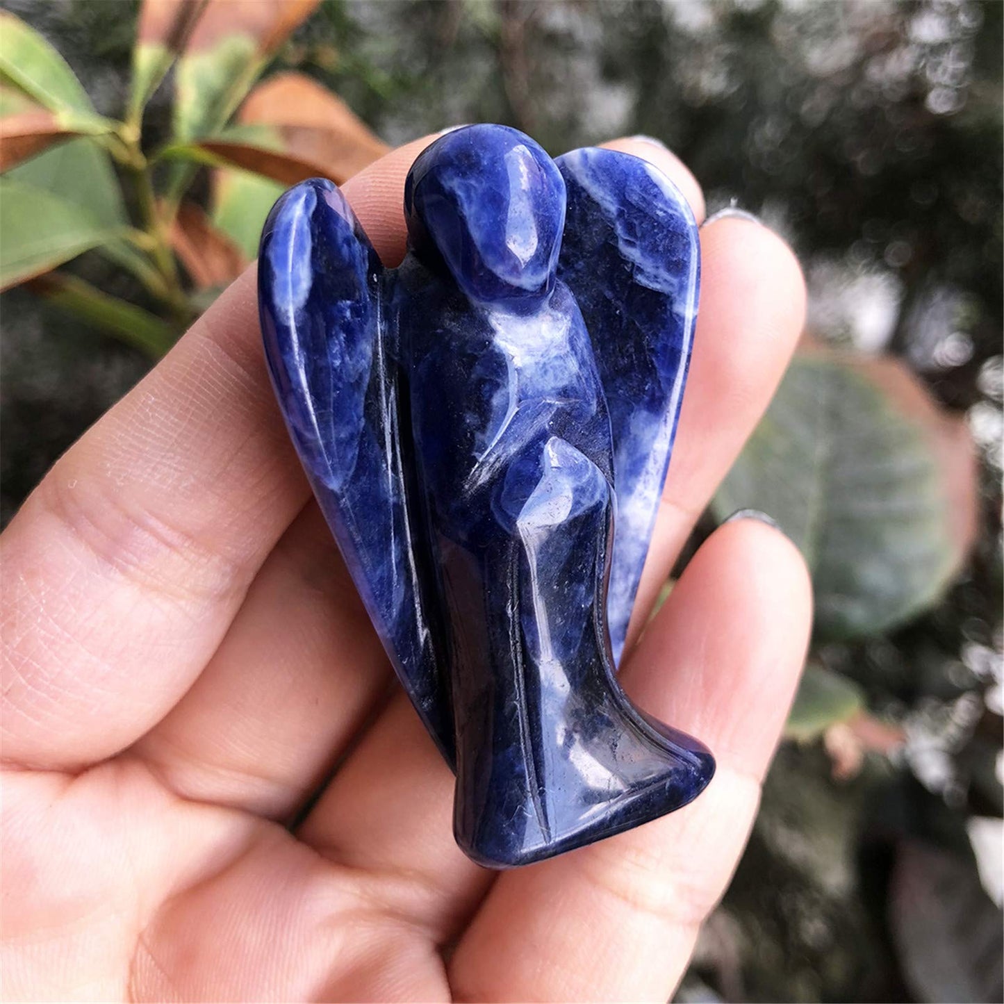 favoramulet 2 Inches Sodalite Crystal Pray Guardian Angel Statue, Carved Healing Peace Angel with Wing Figurine Pocket Stone