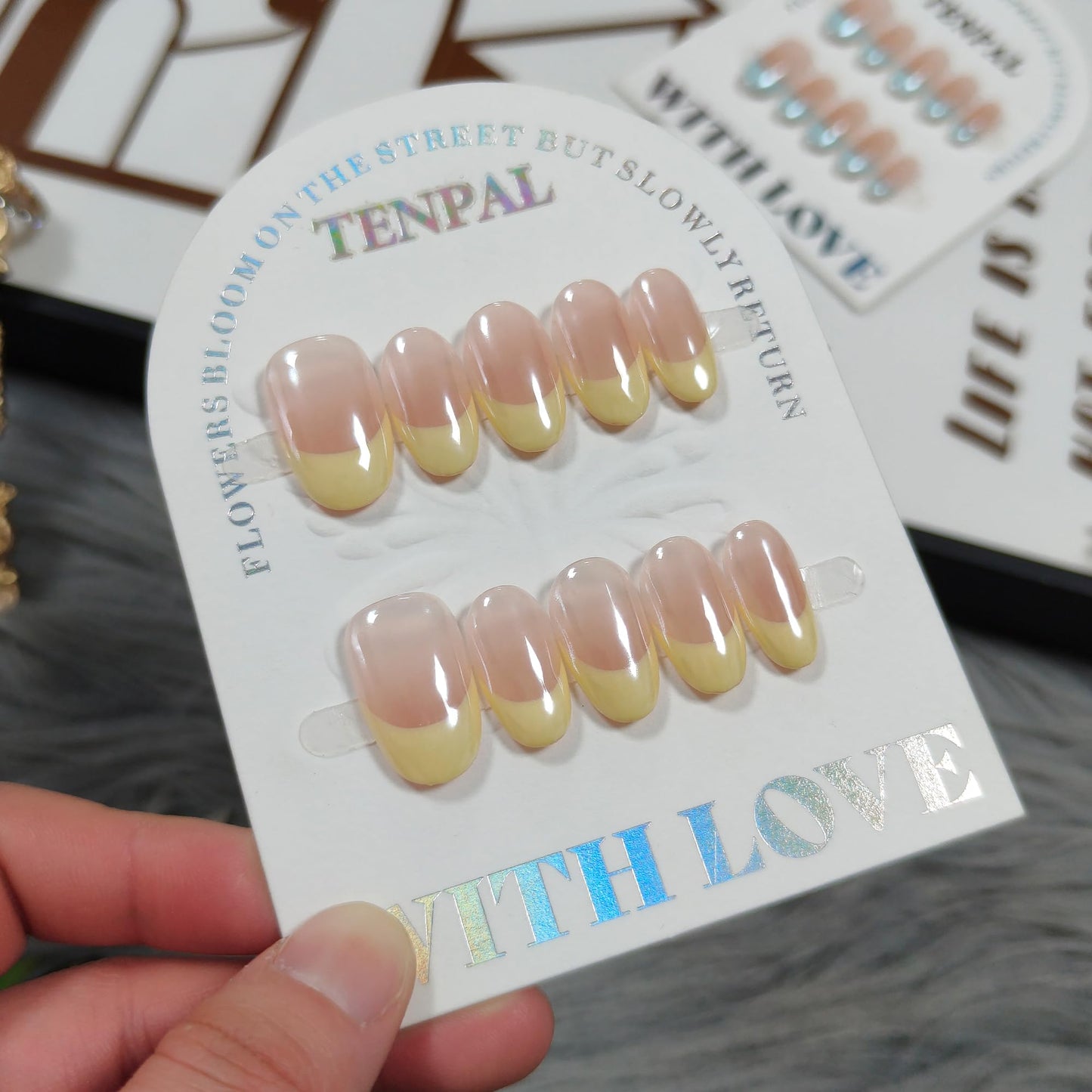 TENPAL Aurora Pastel Yellow French Tips Press on Nails Short Oval Minimalist & Reusable False Nails for Everyday Luxury | Clean Chic Style(S)