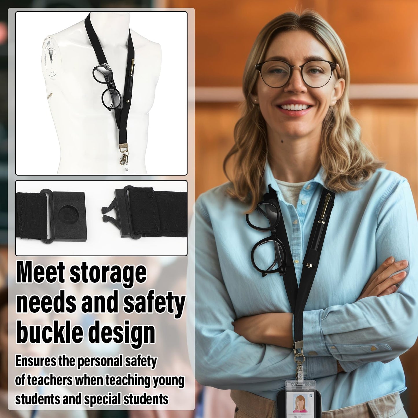 Relaxweex Teacher Lanyard with Pen Holder for ID Badges with Safety Breakaway Buckle for Phone Case Accessories Teacher Gift(Black,Solid)