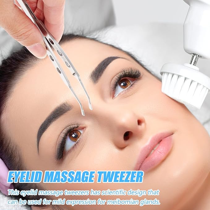 Meibomian Gland Expressor, Stainless Steel Eyelid Massage Tweezers Multi-Function Arita Expressor for Dry Eyes (Silver)
