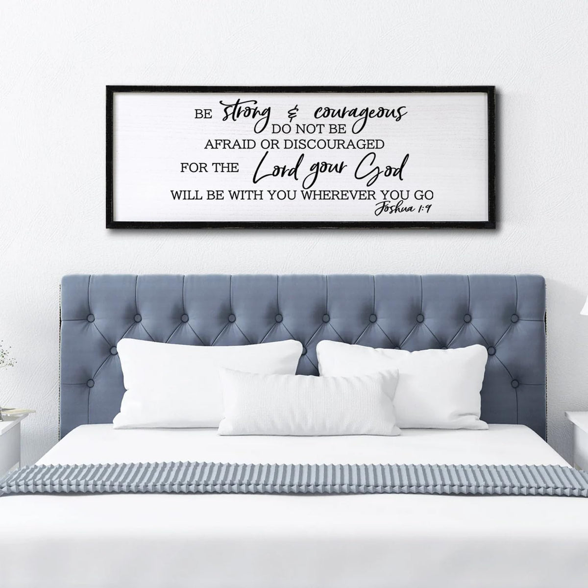 Be Strong And Courageous Sign Bible Verse Framed Wall Art, 32''×12'' Rustic Religious Christian Proverbs 3:5-6 Sign, Horizontal Holy Inspirational Catholic Scripture Decor