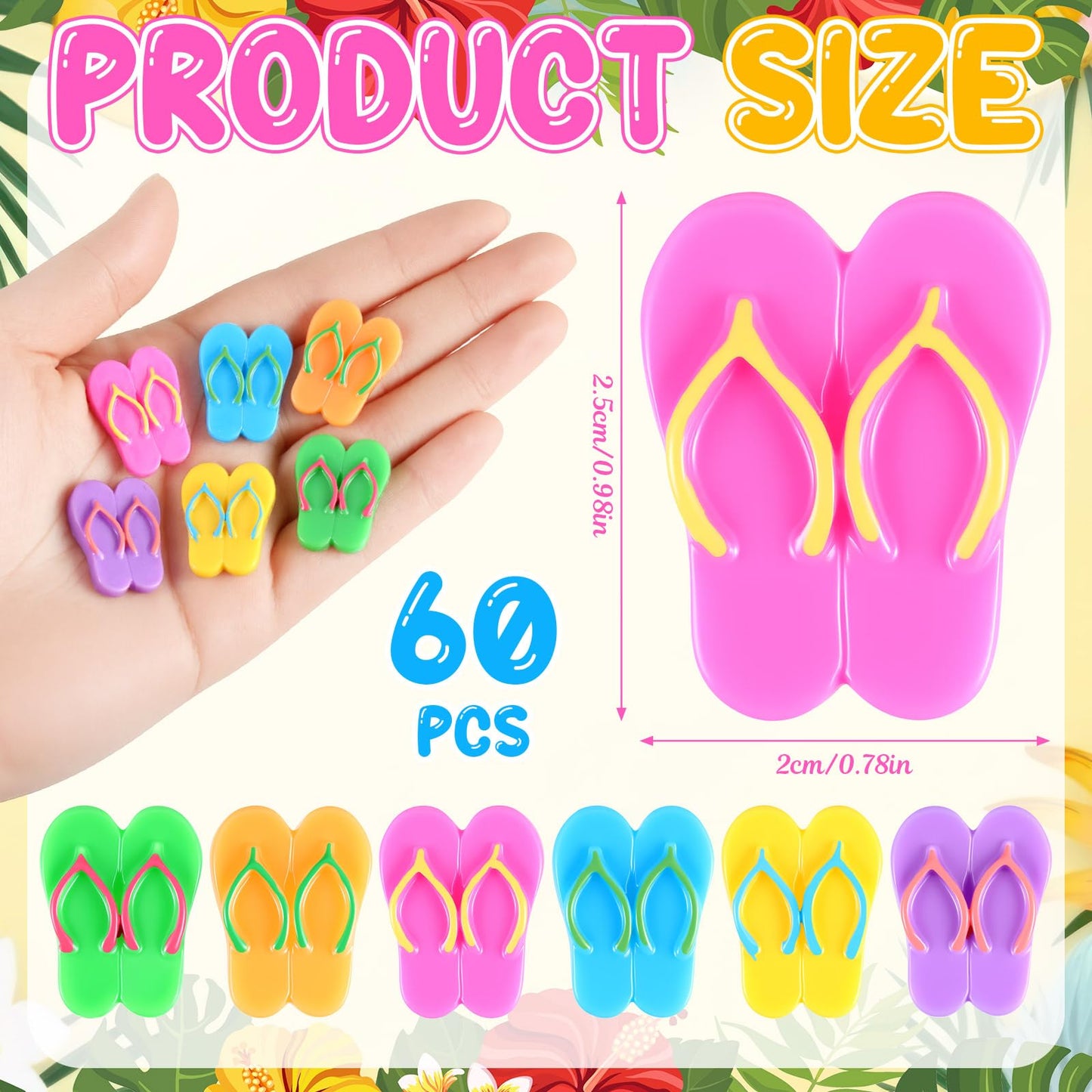 Briwooody 60 Pcs Resin Flip Flop Hawaii Decor Flat Back Cabochons Miniature Charms Mini Hawaii for Jewelry Making Scrapbooking Embellishments Cellphone Case Crafts