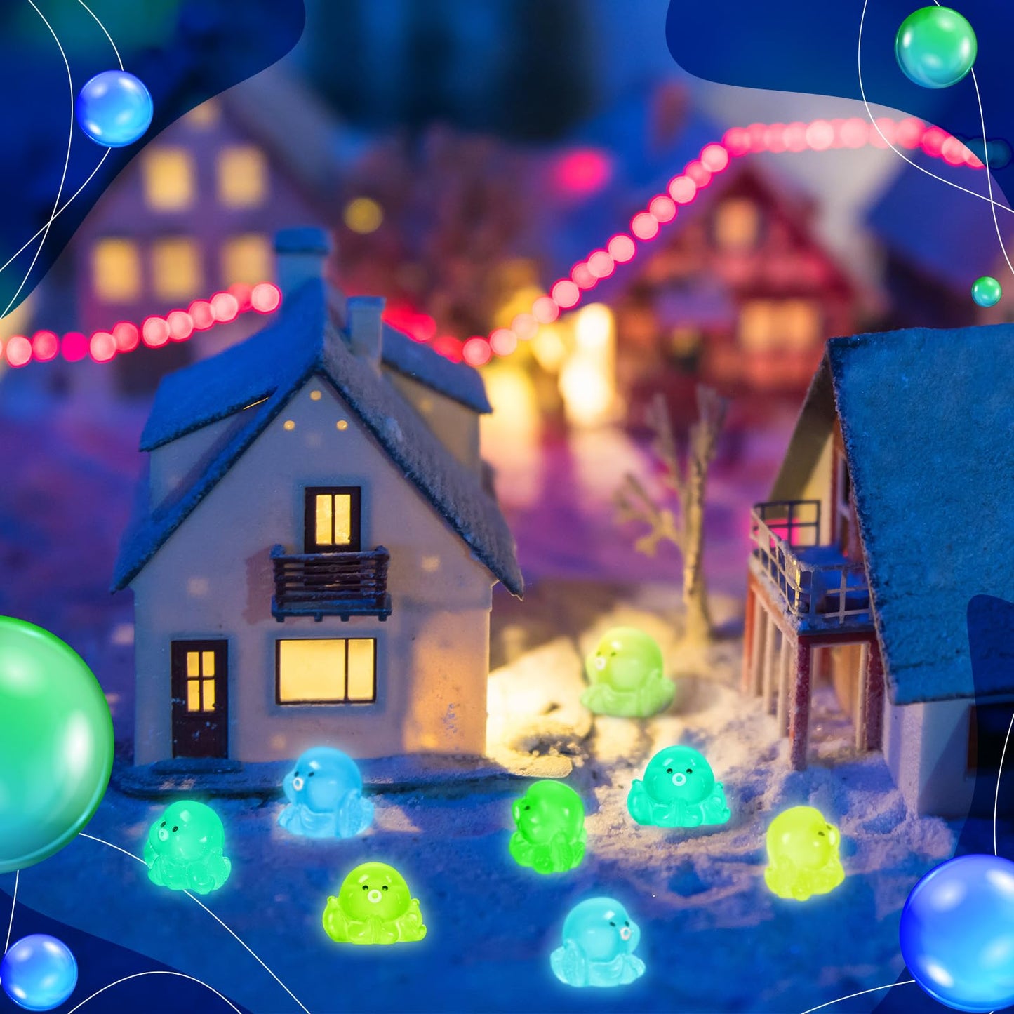 Liliful 160 Pcs Glow in Dark Luminous Miniature Garden Accessories, Mini Resin Octopus Luminous Micro Landscape Octopus Miniature Figures for DIY Kit Christmas Birthday Gifts Decoration
