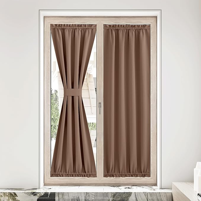 NICETOWN Blackout Curtain Panel for Front Kitchen Door Window Curtains Thermal Insulated Rod Pocket Drapes for Bedroom Glass Door with Tieback W36 x L80, Cappuccino, 1 Panel