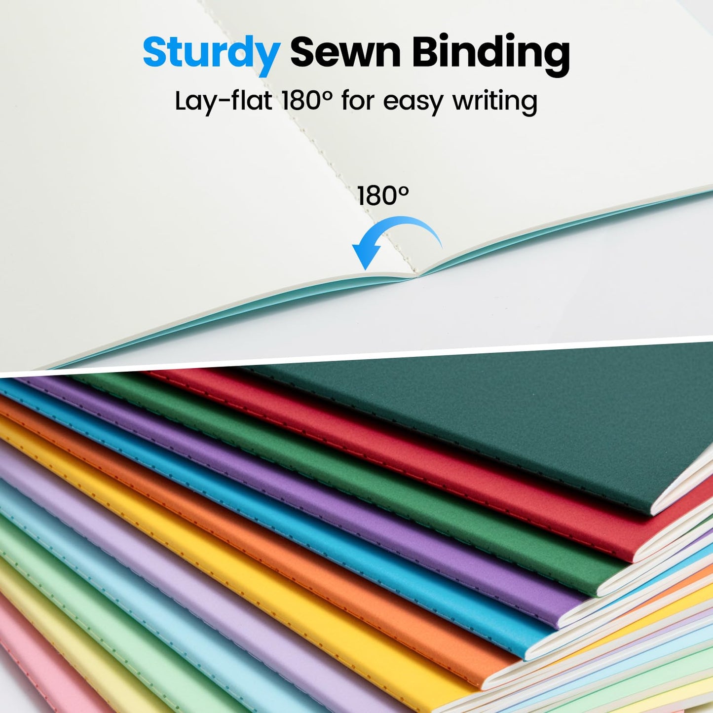 Foliom 12 Pack A5 Colorful Notebooks – Blank Journal Bulk Set, 12 Colors, 230g Thick Kraft Cover, 60 Pages, 8.3x5.5 Softcover – Stitch Bound, Lays Flat, Cream Paper, No Bleed