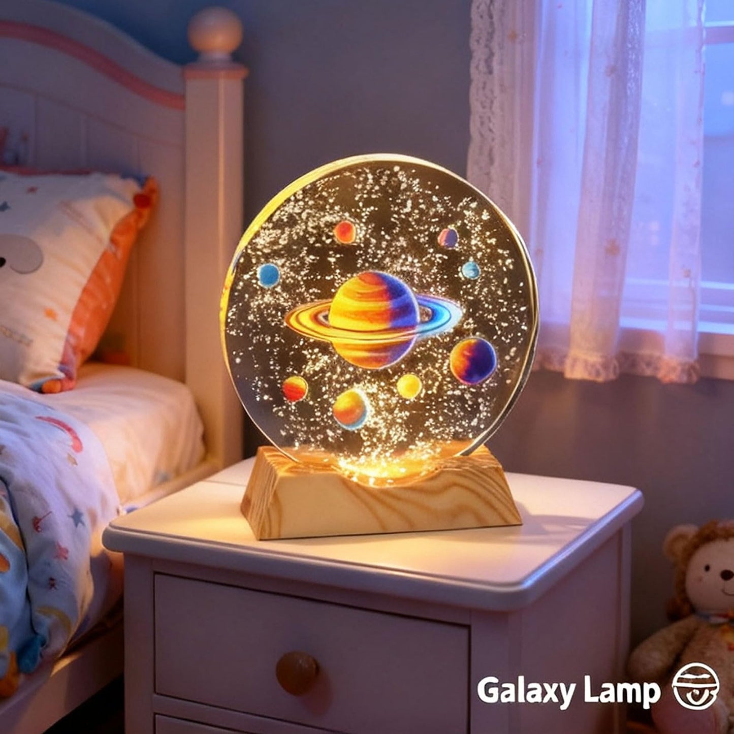 BJSYLTEK 3D Crystal Space Night Light, Saturn Planetary Galaxy Lamp for Kids & Space Lovers, LED Cosmic Decor Nightlight as Astronaut Gift for Bedroom/Desk（10cm/3.94in）