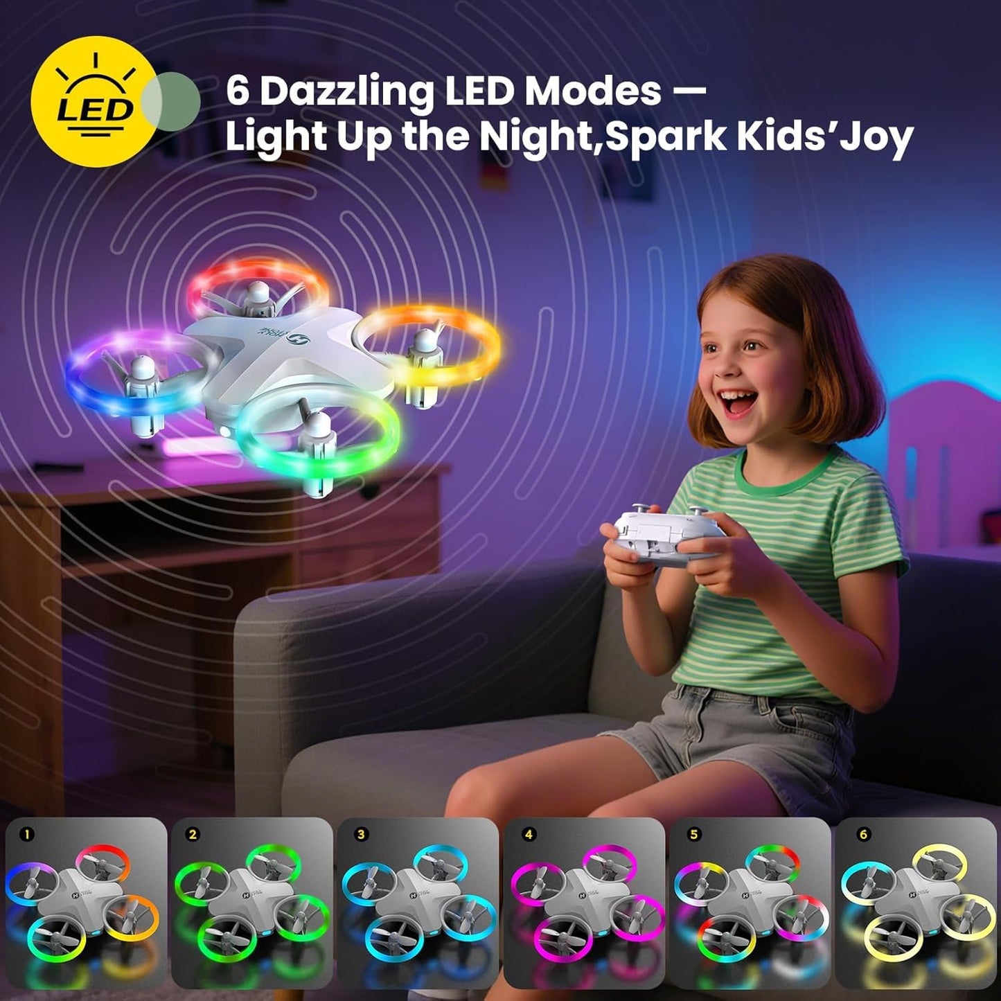 Holy Stone HS180 LED Mini Drone for Kids Beginners, RC Quadcopter with 3 Batteries 21 Min Flight, Easy to Fly, One Key Start, Altitude Hold, 3D Flips, Circle Fly, Headless Mode, Great Easter Gift Toy Drone