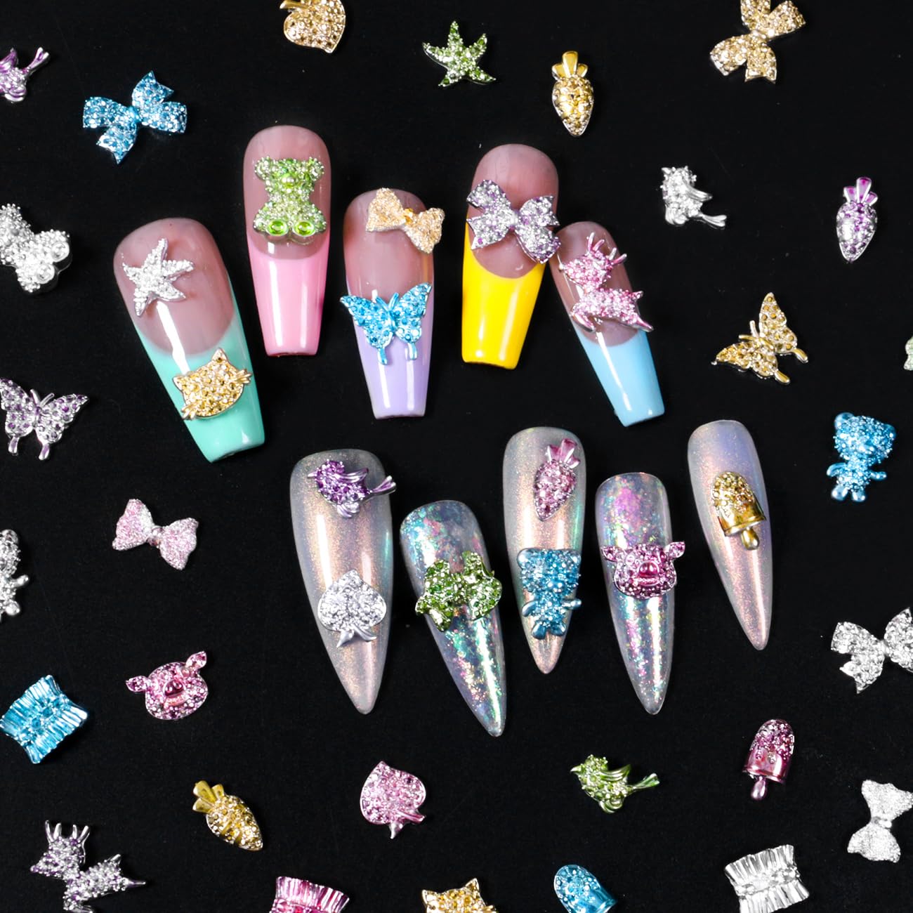 3D Mix Assorted Nail Charms Acrylic Multi Cute Hollow Candy Jewelry Nail Supplies for Nail Art Design DIY Crafts Accessories