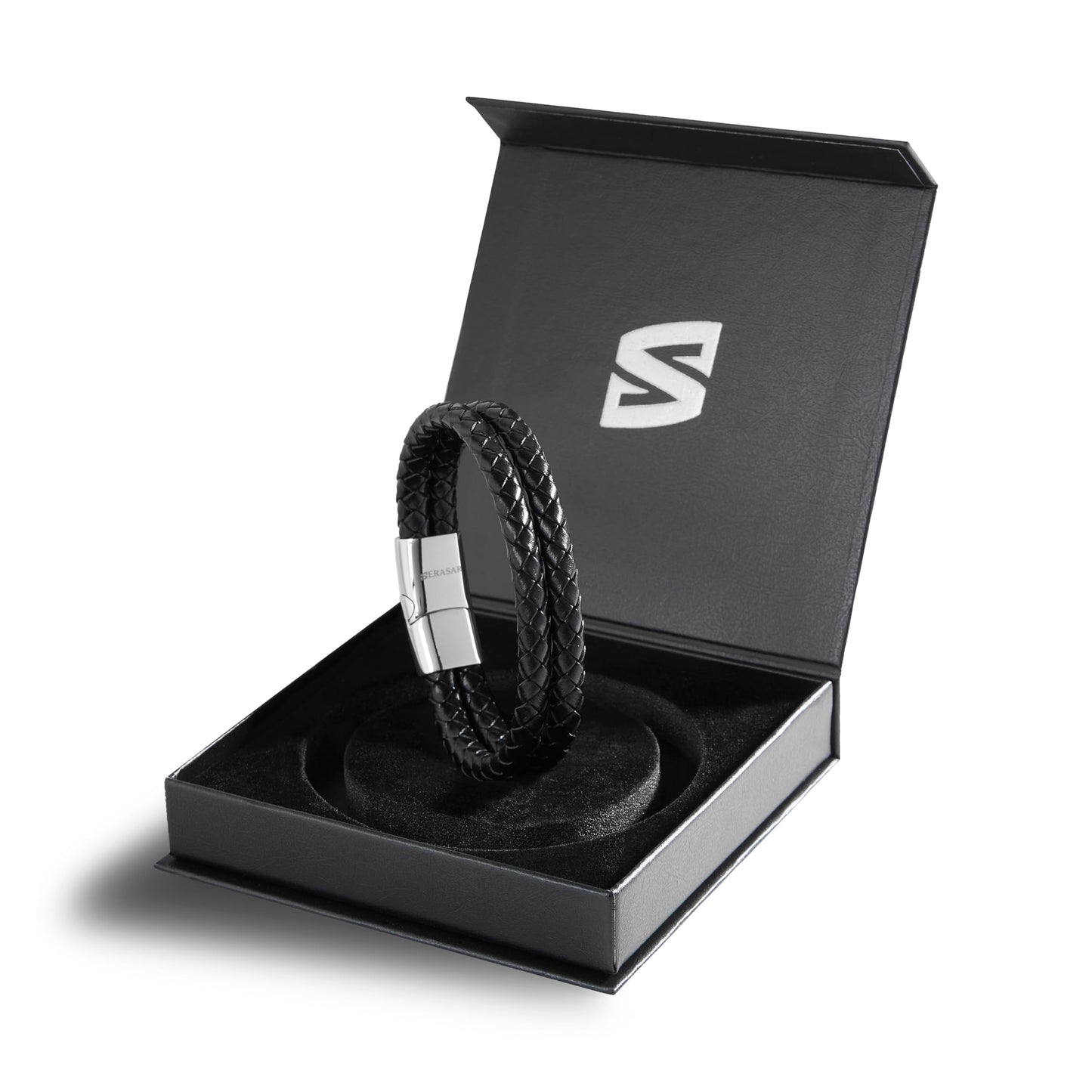 SERASAR Bracelets for 17cm Silver Gift Box Genuine Leather Cowhide Braided Adjust Able Magnetic Clasp Multi Layer Jewellery Manacle Mans Male Mens Band Jewelry Accessories