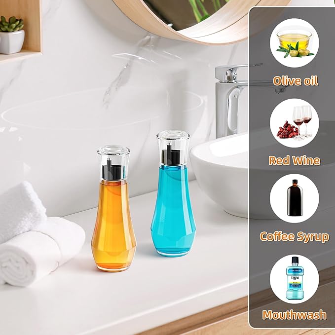 VITVITI Glass Mouthwash Dispenser for Bathroom, 8.8OZ Mouth Wash Container Bottle with Lid Cup, Small Clear Refillable Mouthwash Dispenser Decanter for Countertop, Black